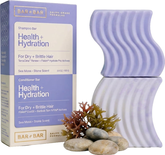 Bar and Bar Shampoo and Conditioner Bar Set - Health + Hydration - Hydrating Solid Hair Care Duo - Dry Hair - Moisture Restore - Sea Moss & Stone, 3.5 Beauty & Personal Care Bar and Bar