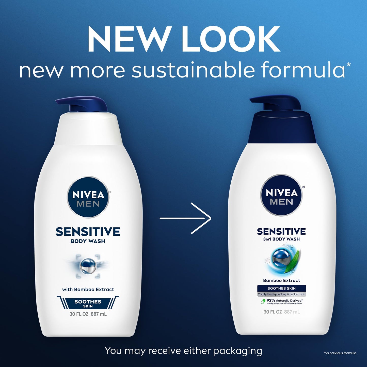 NIVEA MEN Sensitive Body Wash with Bamboo Extract, Moisturizing Body Wash for Sensitive Skin, Soap Free Shower Gel for Men with No Drying Alcohol, 30 Beauty & Personal Care NIVEA MEN