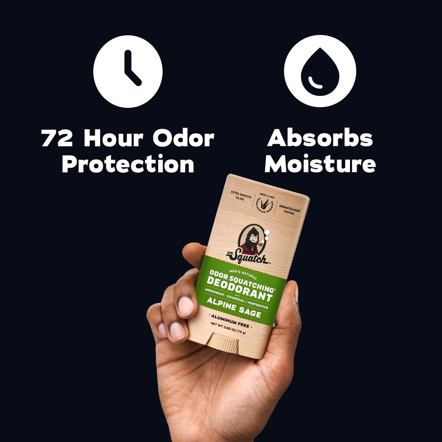 Dr. Squatch Natural Men’s Deodorant - Aluminum Free Natural Deodorant Men with Charcoal & Postbiotics for 72-Hour Odor Protection - Alpine Sage + Beauty and Personal Care Dr. Squatch
