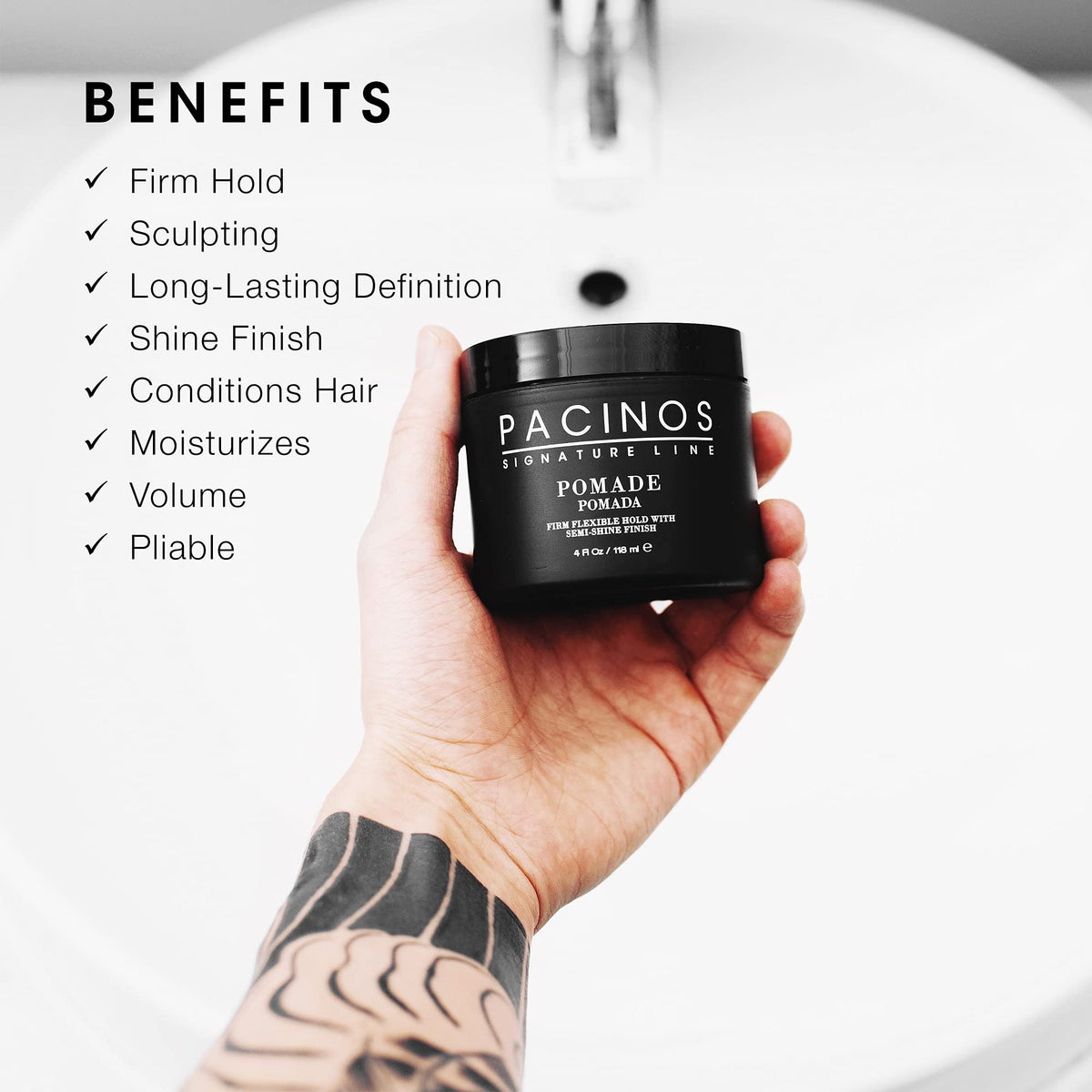 Pacinos Pomade - Flexible Hold, Frizz Control - High Shine Pomade for All Hair Types - 4oz Beauty & Personal Care Pacinos