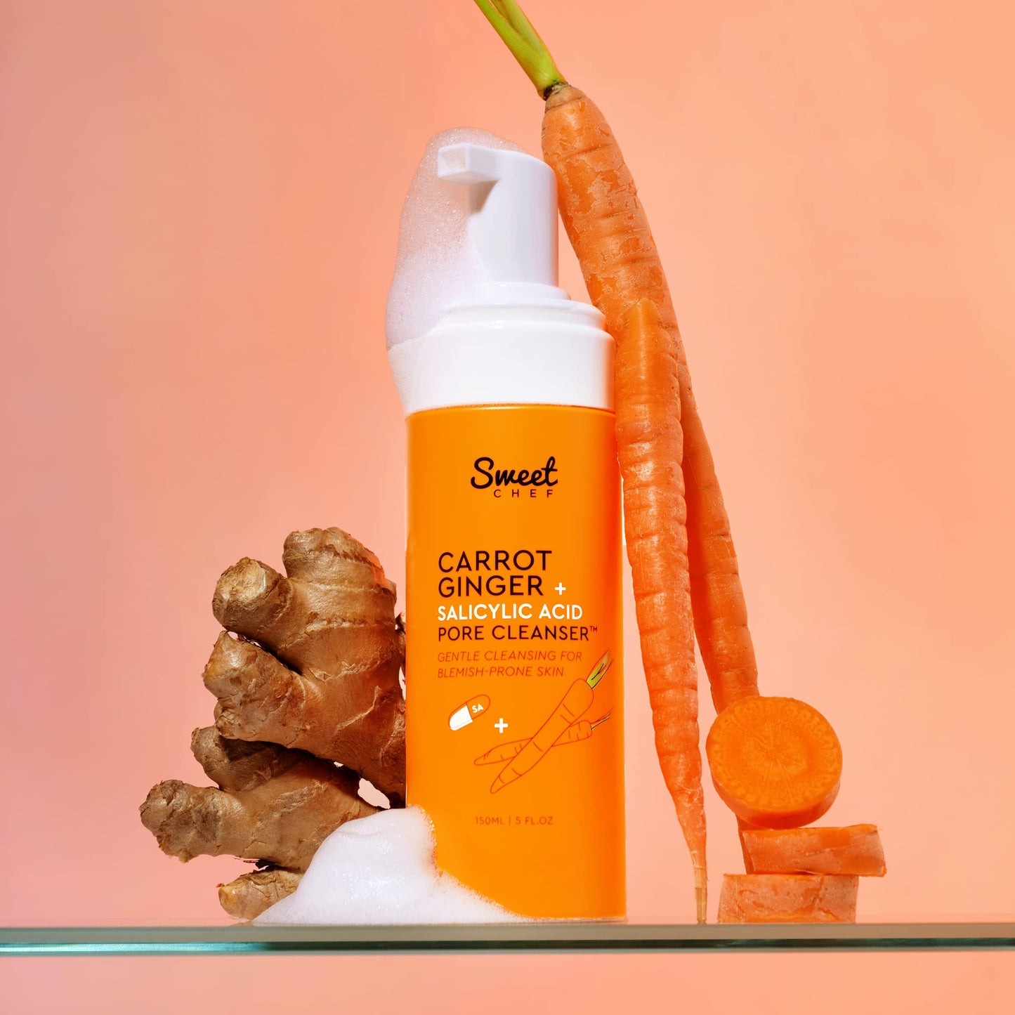 Sweet Chef Carrot Ginger + Salicylic Acid Pore Cleanser - Foaming Face Wash and Gentle Cleanser for Blemish Prone Skin - Brightening Ginger, Pore Beauty & Personal Care Sweet Chef