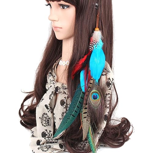 Handmade Peacock Feather Hippie Hair Extension Headband Bohemia Feather Hair Clips Comb with Bead Women Hairpin Headdress DIY Accessories Beauty & Personal Care Fodattm