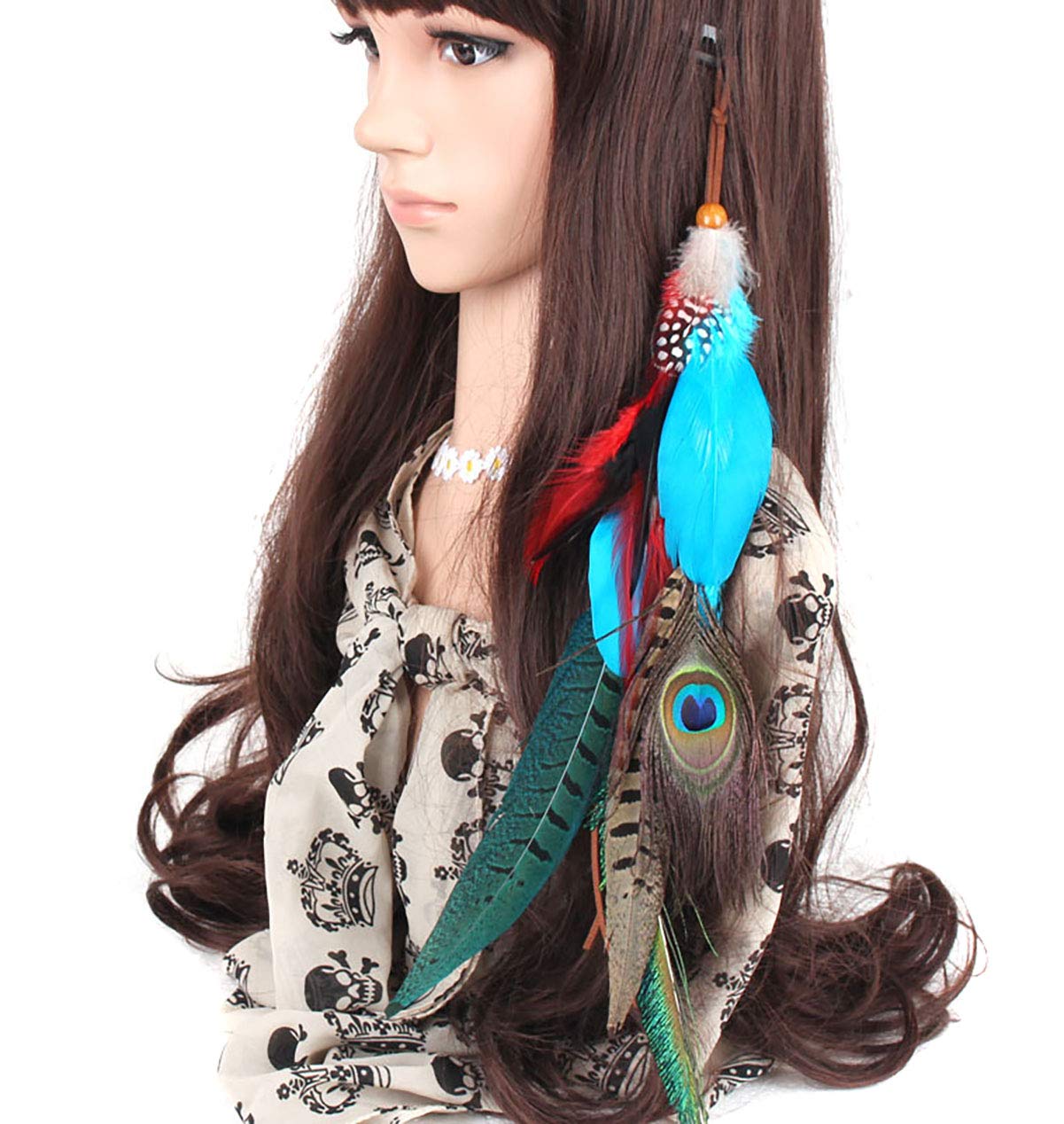 Handmade Peacock Feather Hippie Hair Extension Headband Bohemia Feather Hair Clips Comb with Bead Women Hairpin Headdress DIY Accessories Beauty & Personal Care Fodattm