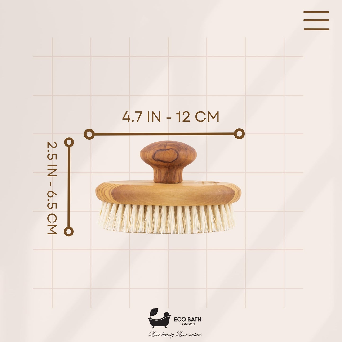 Eco Bath London Natural Sisal Olive Wood Hand Brush - Luxury Body Brush for Dry Brushing and Exfoliation, Premium Olive Wood Sisal Brush Beauty and Personal Care Eco Bath London
