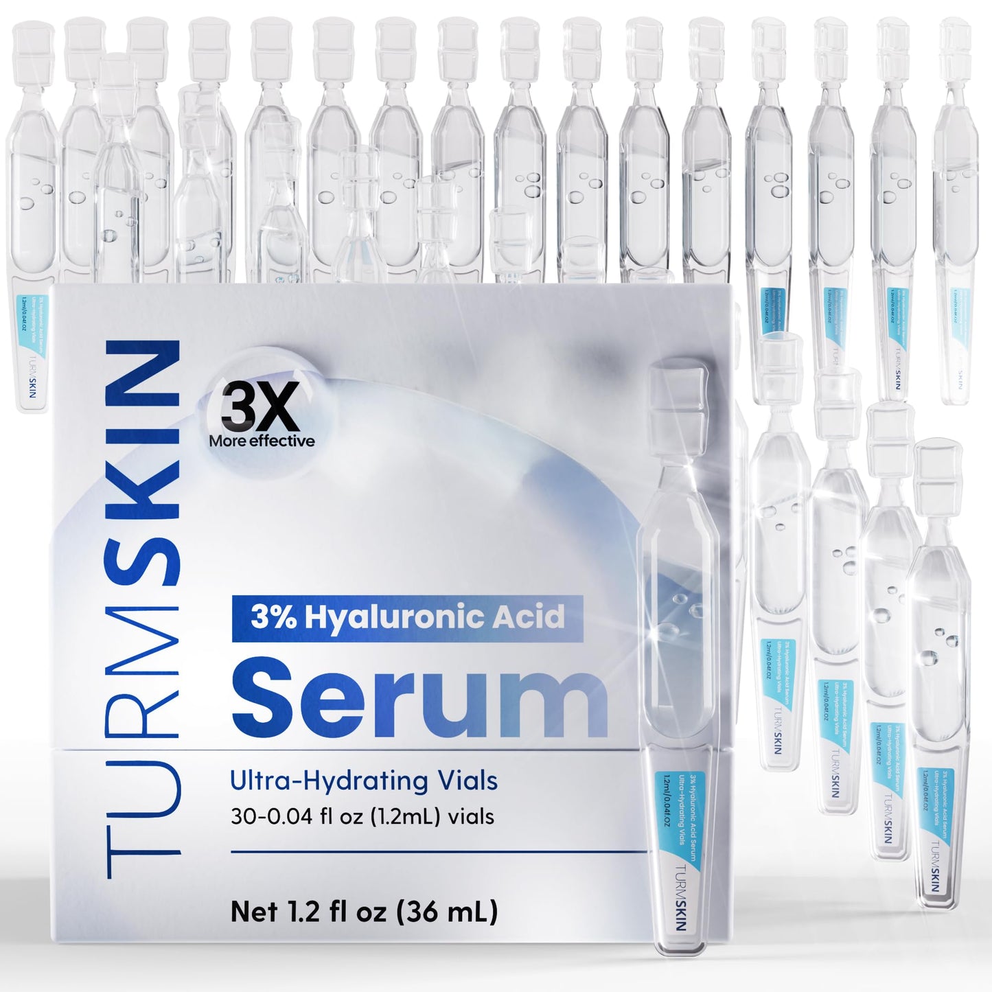 TURMSKIN® Hyaluronic Acid Serum Ampoules [ULTRA HYDRATING VIALS] - 3% Hyaluron Booster for Glass Skin & Anti Aging - 24 Hours Hydration - Soft PE Beauty and Personal Care Turmskin