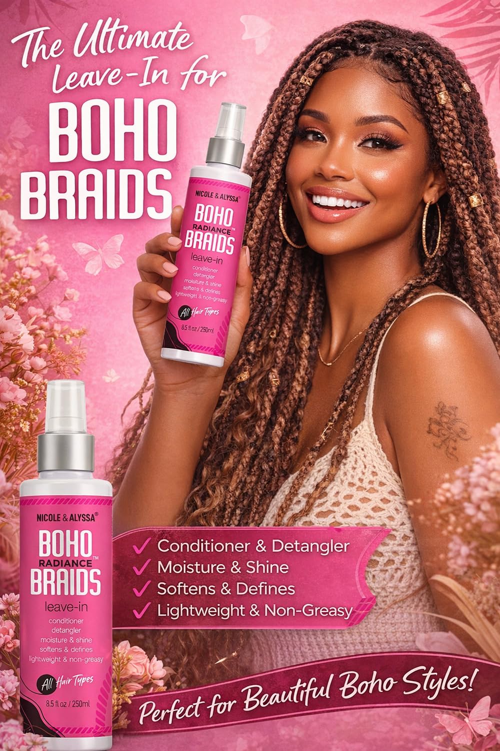 Nicole & Alyssa Leave-In Conditioner Spray for Boho & Crochet Styles, Lightweight Moisturizing Detangler, Curl-Friendly Formula, Frizz Control Beauty & Personal Care Nicole & Alyssa