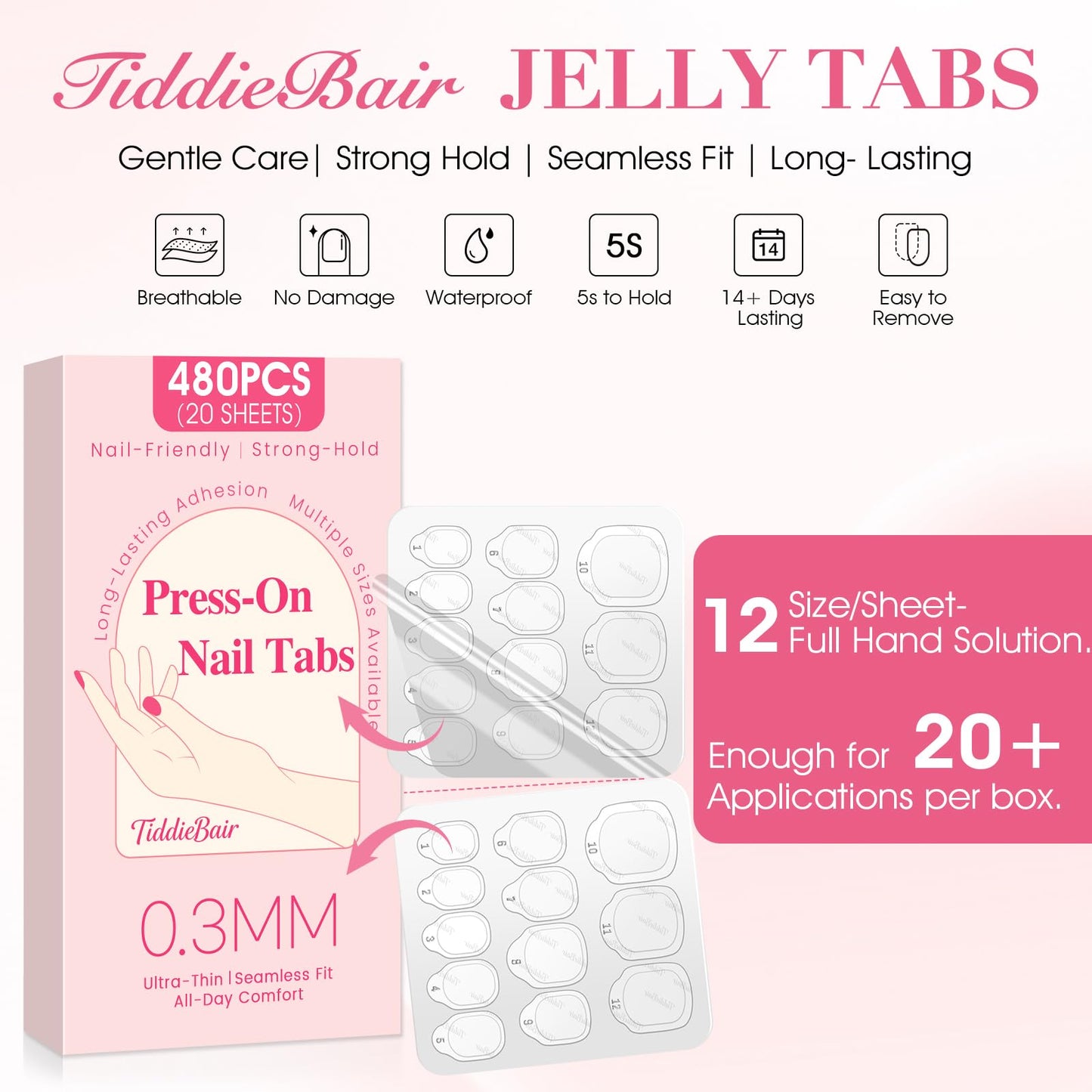 480pcs Strong Hold Nail Adhesive Tabs for Press On Nails -20 Sheets 480pcs 12 Sizes Nail Glue Tabs, 0.3mm Ultra Thin Waterproof Breathable Nail Glue Beauty and Personal Care TiddieBair