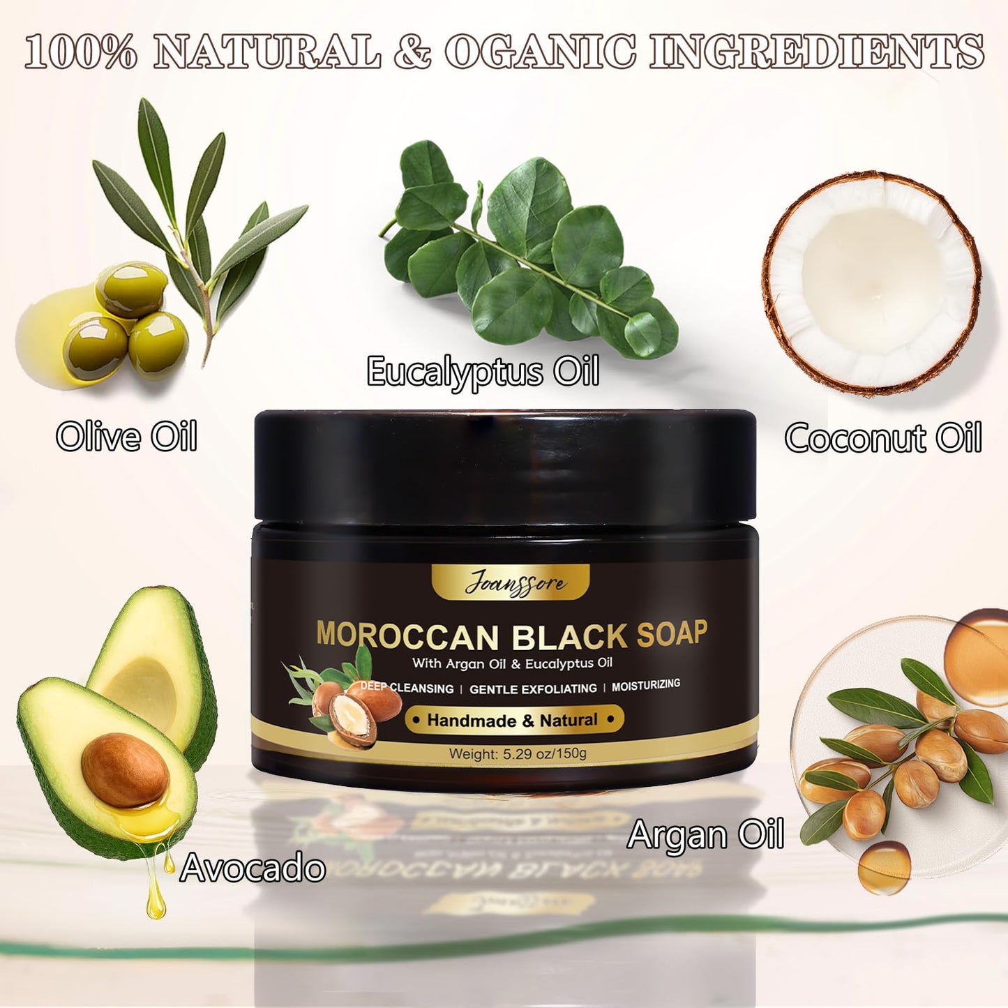 2 Pack Moroccan Black Soap Hammam, Morocco Body Scrub with Exfoliating Glove, Exfoliating Body Cleanser, Argan Oil & Eucalyptus - Deep Cleansing Beauty & Personal Care Joanssore