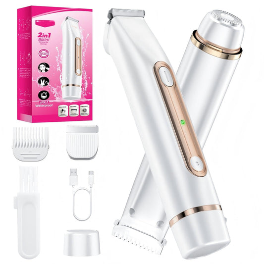 Bikini Trimmer for Women, 2-in-1 Electric Razors for Women Painless, Pubic Hair Trimmer & Facial Hair Remover, IPX7 Waterproof Rechargeable Lady Beauty and Personal Care Voivey