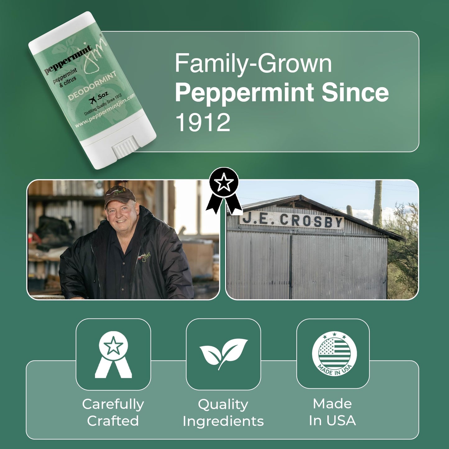 Peppermint Jim Peppermint and Citrus Deodorant Stick 0.5 Oz- Aluminum Free Natural Magnesium Deodorant for Men and Women - Twist Up for Every Day Use Beauty and Personal Care Peppermint Jim
