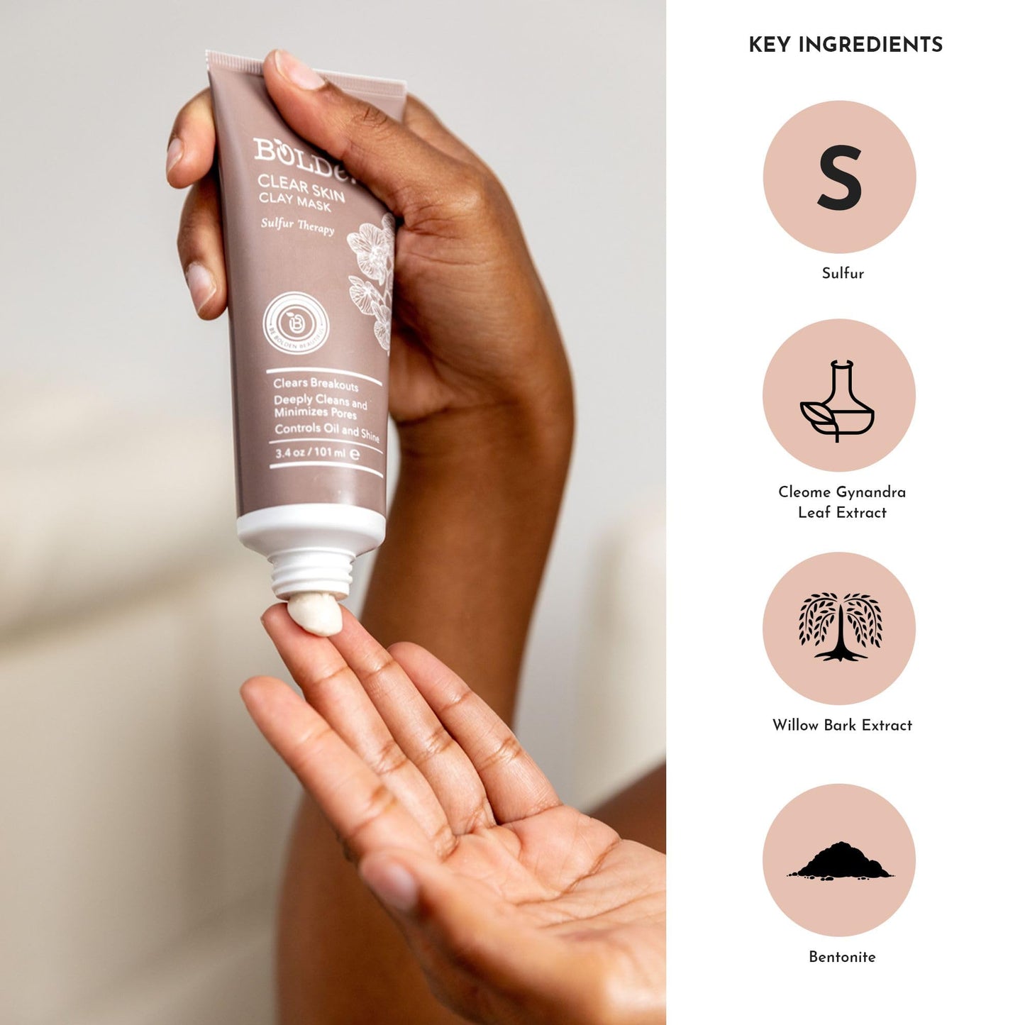 BOLDEN Clear Skin Clay Mask | Made with Sulfur for Deep Pore Cleansing & Preventing Breakouts | Pore Minimizer and Oil Reducer for Sensitive Skin | Beauty & Personal Care BOLDEN