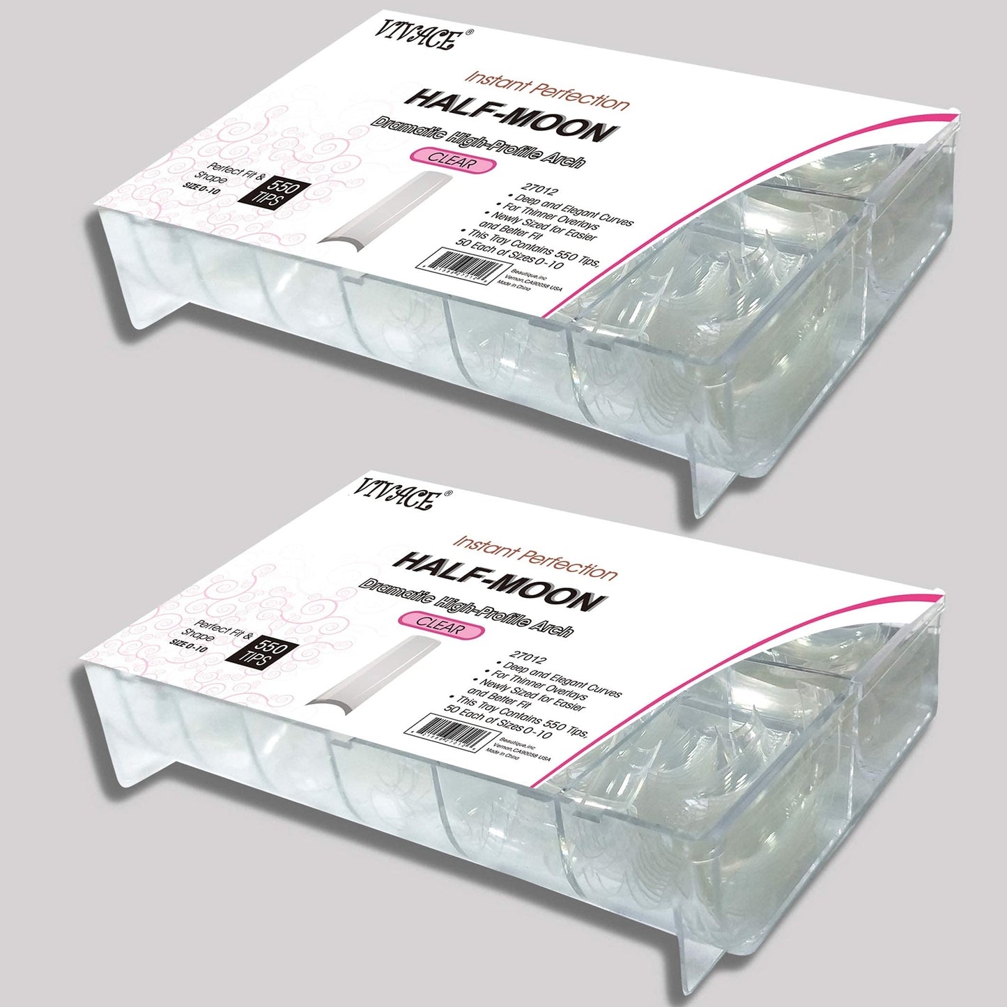 Vivace 2PACK Natural/Clear Half-moon 510 Artificial Fake Gel Nails (total 1020Tips) 11Sizes For Nail Salon Nail Shop 27010/27012 (Half-Moon) Beauty & Personal Care Vivace
