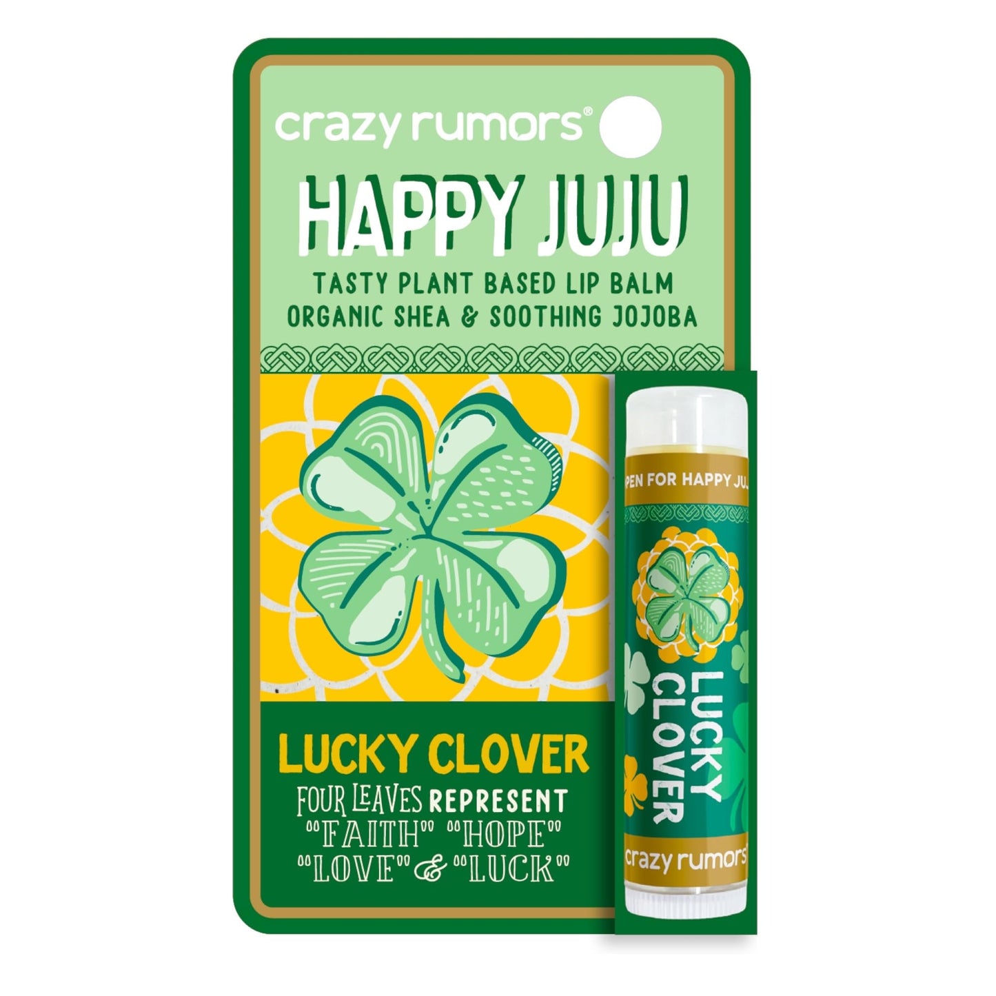 Crazy Rumors Happy Juju All Natural, Plant-Based Lip Balm with Organic Shea & Jojoba 1 Pack (Lucky Clover) Beauty & Personal Care Crazy Rumors