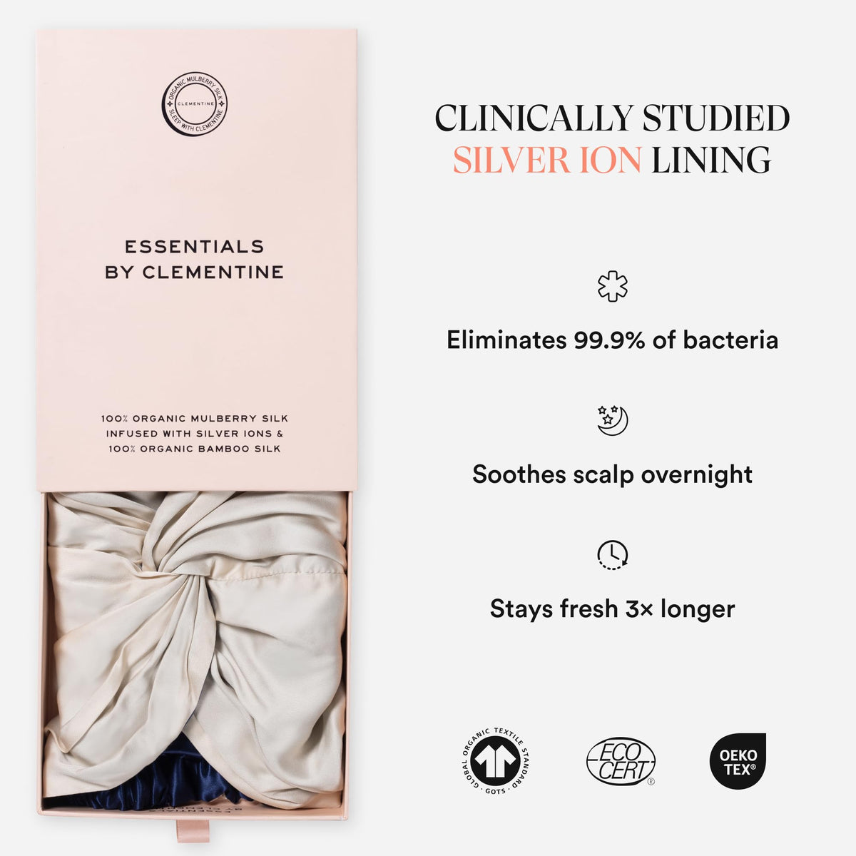 Mulberry Silk Sleep Bonnet by Clementine Essentials, Wrap Style Champagne