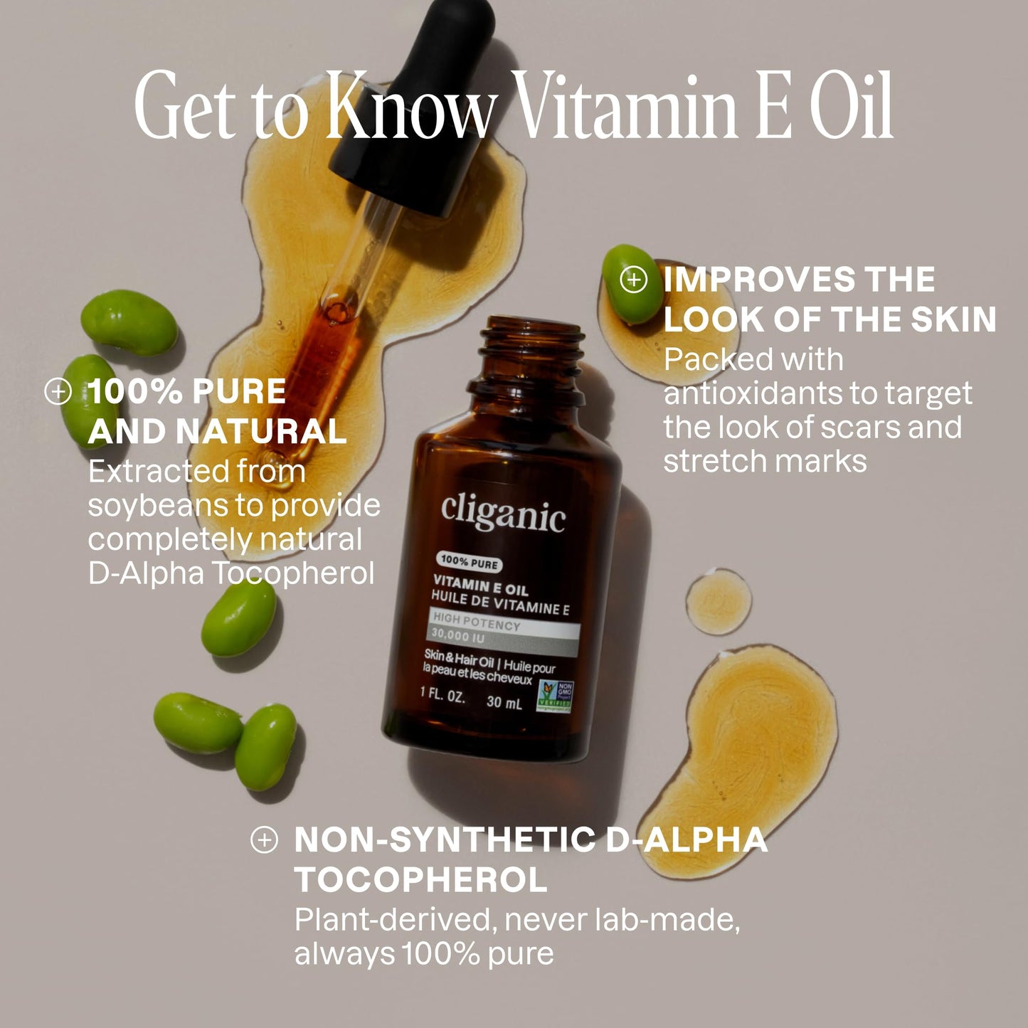Cliganic Pure Vitamin E Oil for Skin, Scars, Hair & Face - 120,000 IU, Non-GMO Verified | Natural D-Alpha Tocopherol Beauty & Personal Care Cliganic