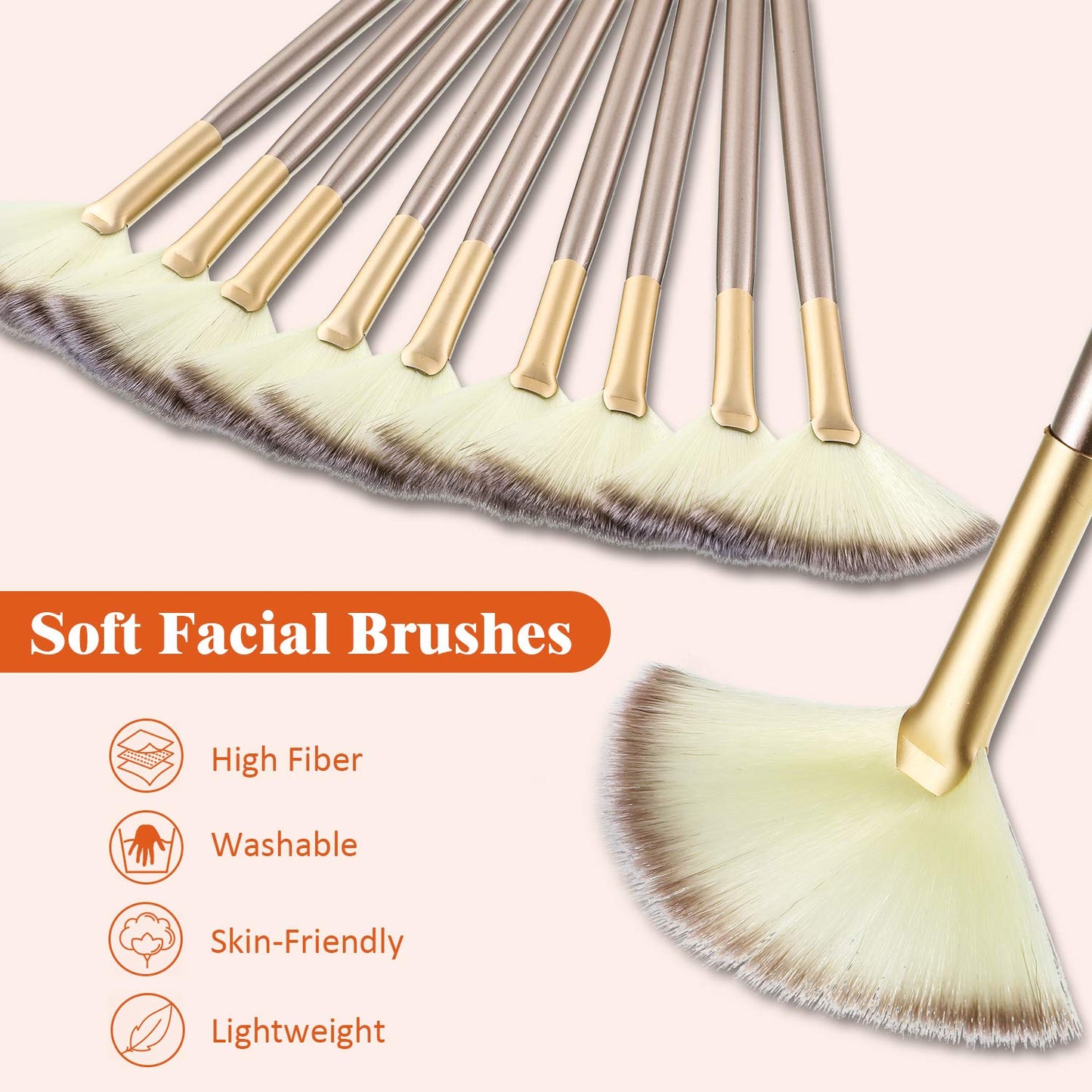9 Pieces Facial Fan Mask Brushes, Soft Facial Applicator Brushes Tools for Peel Glycolic Makeup for Mud Cream(Champagne) Beauty and Personal Care Maitys