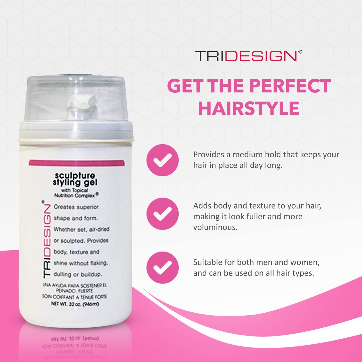 TRIDESIGN Hair Styling Gel, 32 oz - Medium Hold with Shine for Men and Women Beauty & Personal Care TRIDESIGN