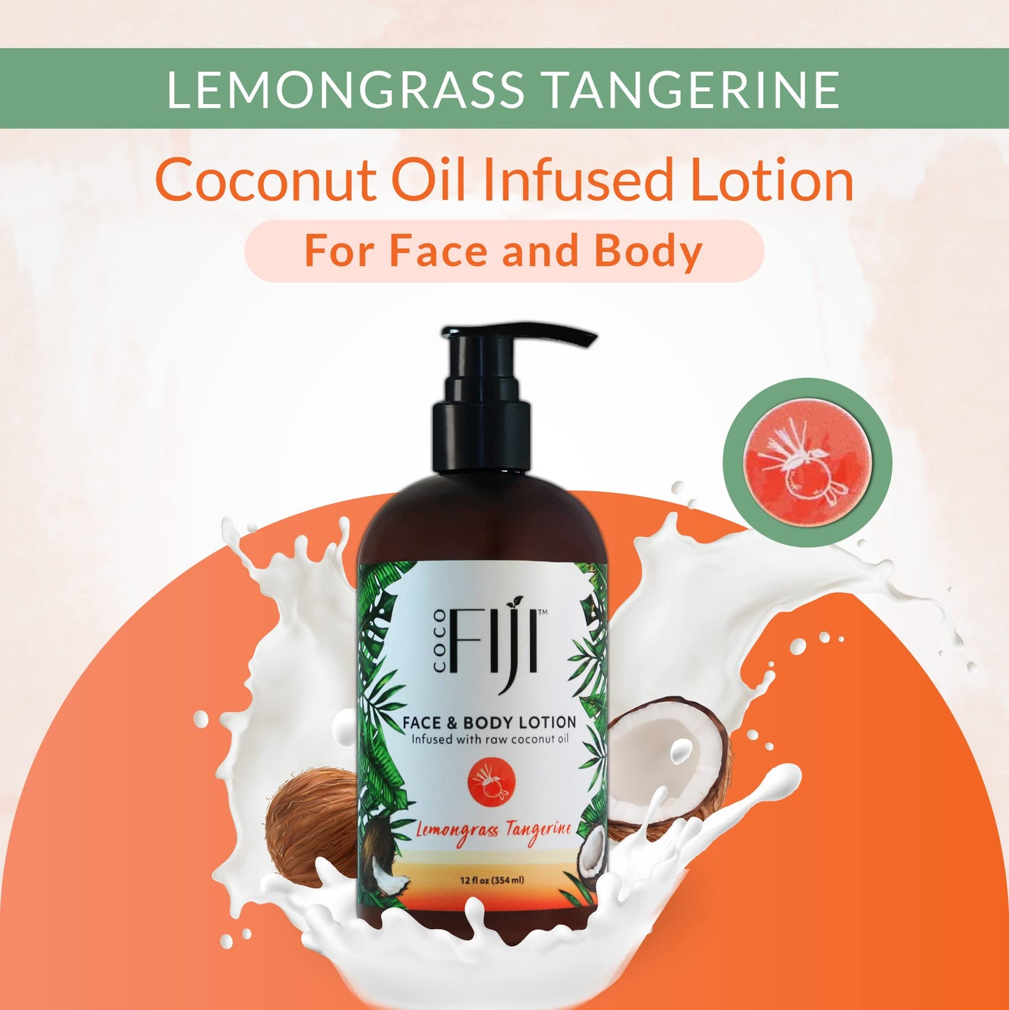 Coco Fiji Face & Body Lotion Infused With Coconut Oil | Lotion for Dry Skin | Moisturizer Face Cream & Massage Lotion for Women & Men | Lemongrass Beauty & Personal Care Organic Fiji