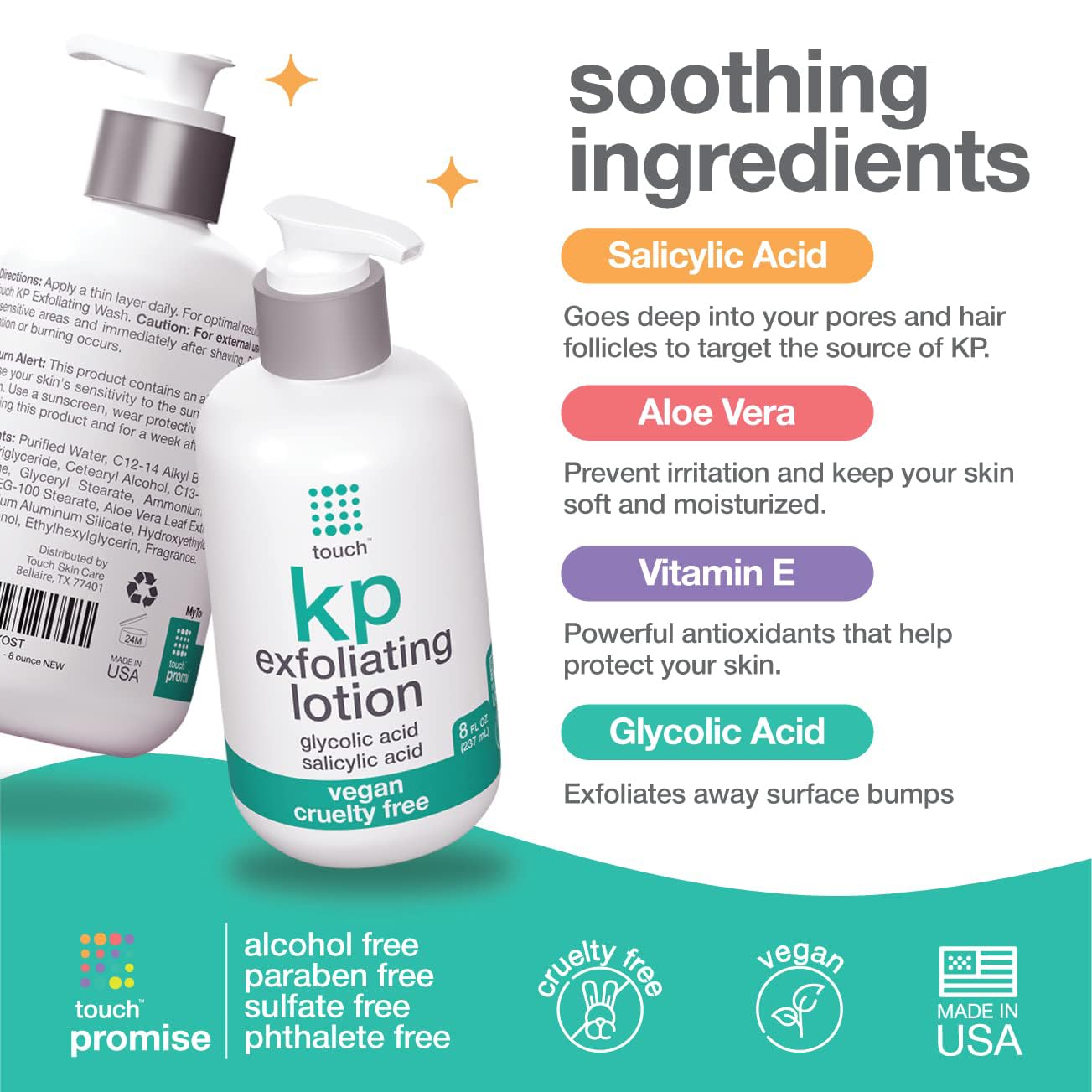 TOUCH Glycolic Acid Lotion for Keratosis Pilaris - KP Exfoliating Body Lotion Moisturizer - for AHA BHA Rough & Bumpy Skin- Gets Rid of Redness Beauty & Personal Care TOUCH