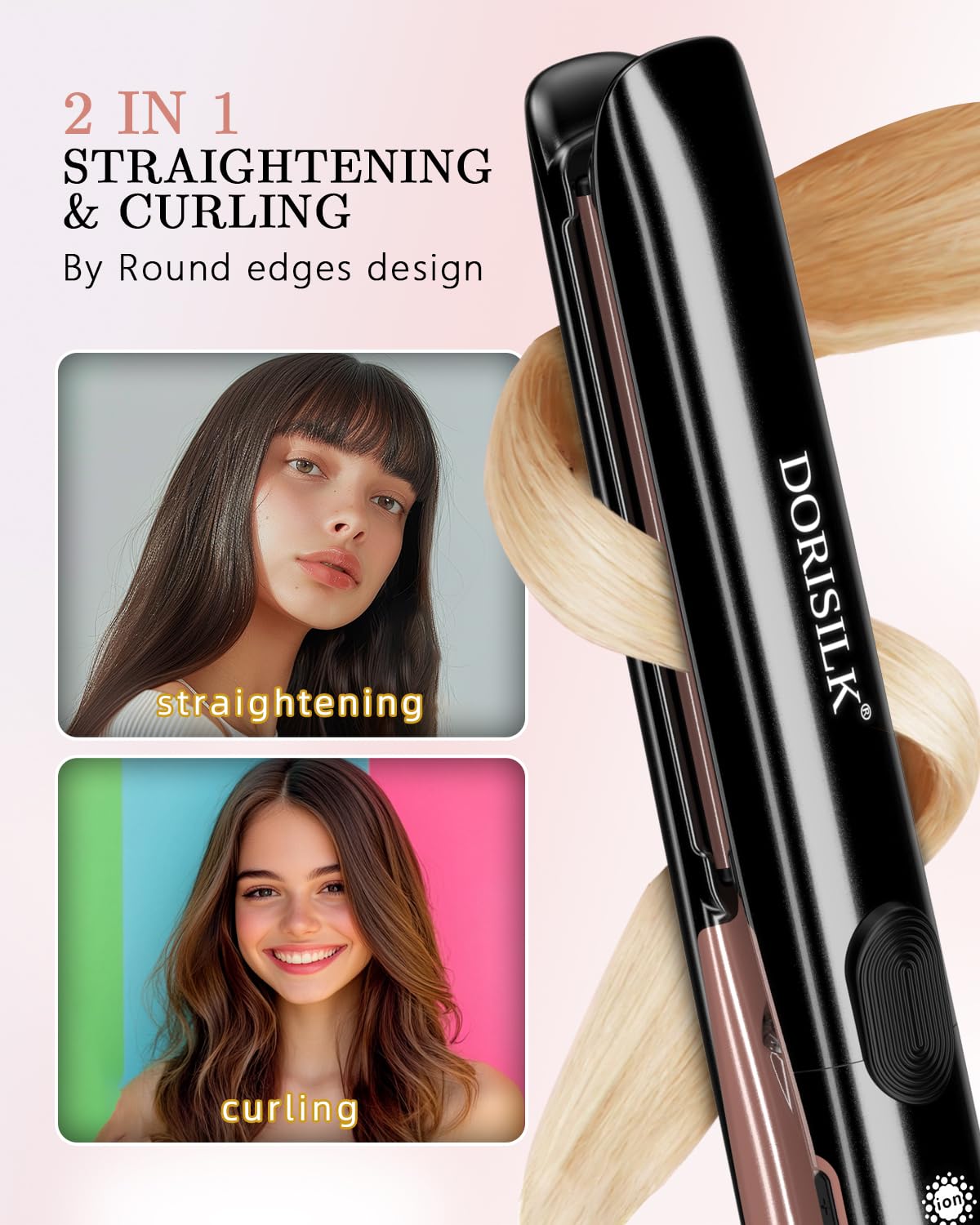 DORISILK 500 Degree High Temp Professional Hair Straightener，30s Fast Heating Ceramic Flat Iron ，2 in 1 Hair Straightener and Curler，Plasma Flat Iron Beauty and Personal Care DORISILK