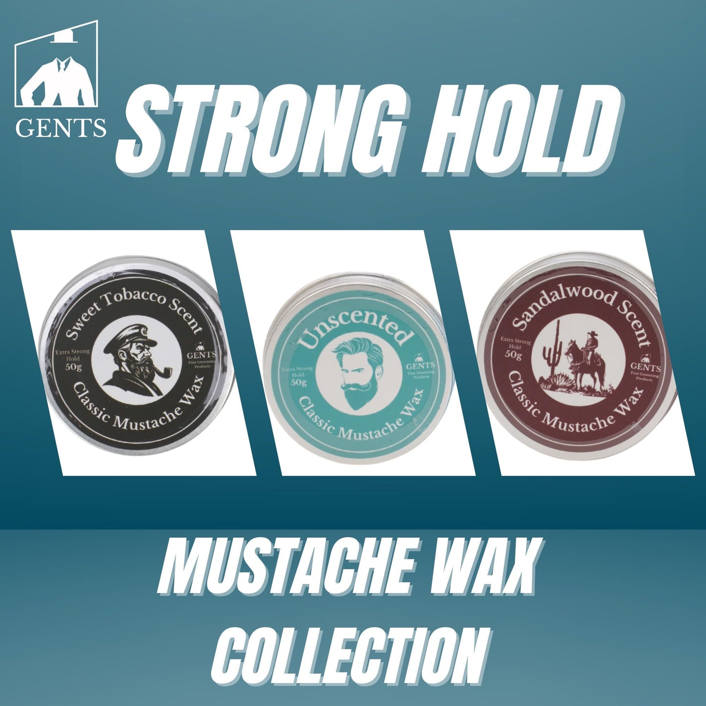 G.B.S 3 Mustache Wax Set - Sandalwood, Sweet Tobacco & Unscented - Includes Pocket Mustache Comb & Unbreakable 5-in Fine & Coarse Comb - Strong Hold Beauty and Personal Care G.B.S