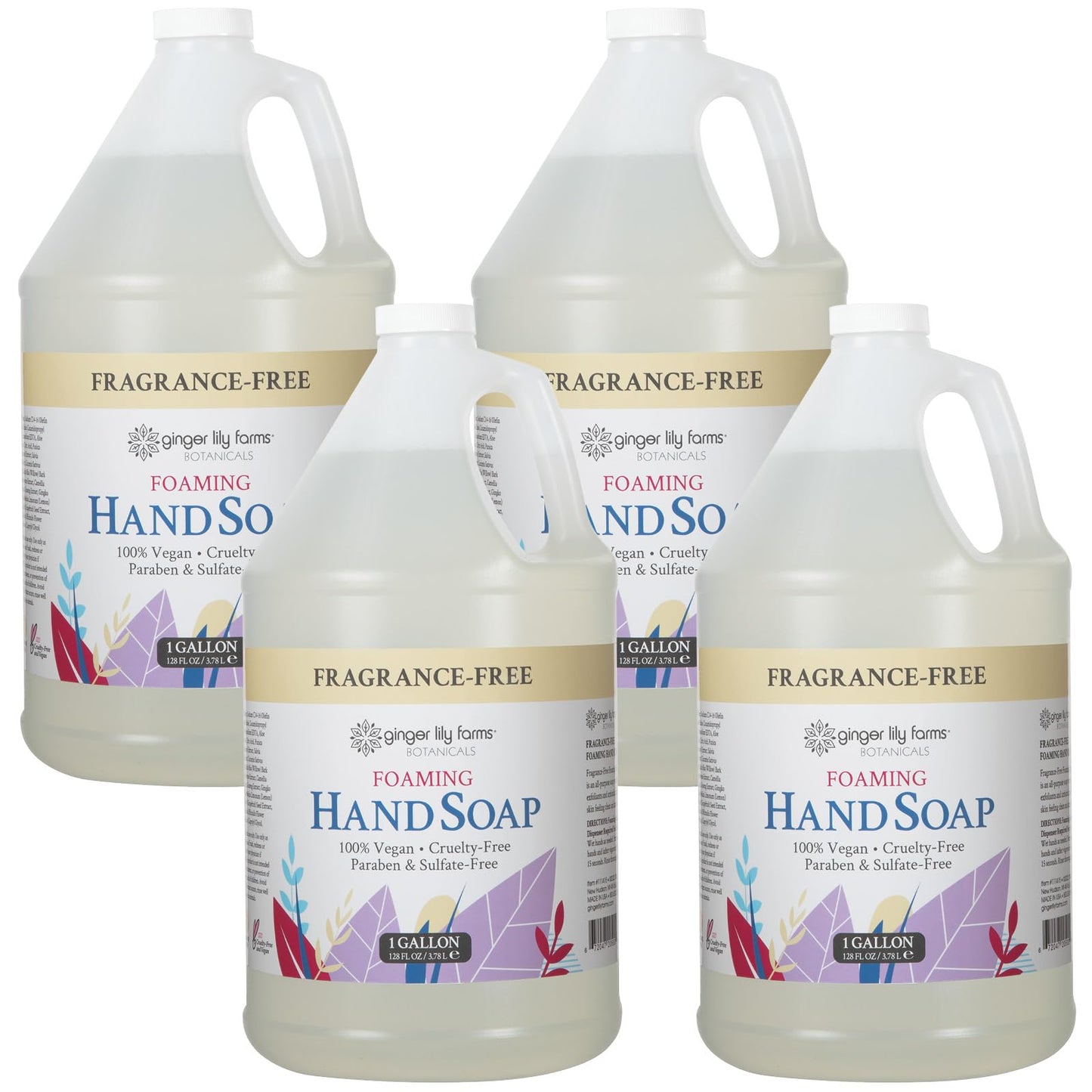 Ginger Lily Farms Botanicals All-Purpose Foaming Hand Soap Refill, Fragrance Free, 100% Vegan & Cruelty-Free, Unscented, 1 Gallon (Pack of 4) Beauty & Personal Care Ginger Lily Farms