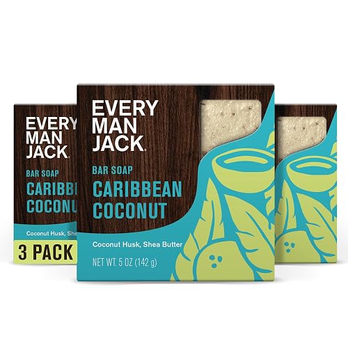Every Man Jack Cold Processed Mens Bar Soap - Tropical Caribbean Coconut Scent - Deeply Cleans & Hydrates w/Naturally Derived Ingredients - (3 Pack) Beauty & Personal Care Every Man Jack