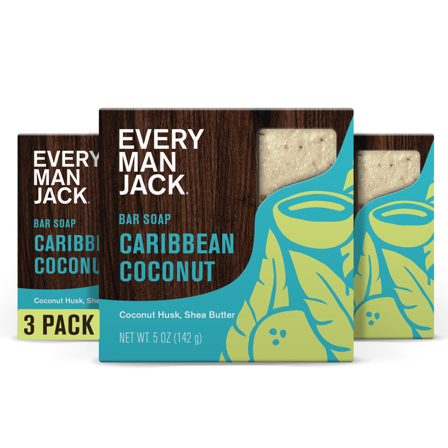 Every Man Jack Cold Processed Mens Bar Soap - Tropical Caribbean Coconut Scent - Deeply Cleans & Hydrates w/Naturally Derived Ingredients - (3 Pack) Beauty & Personal Care Every Man Jack