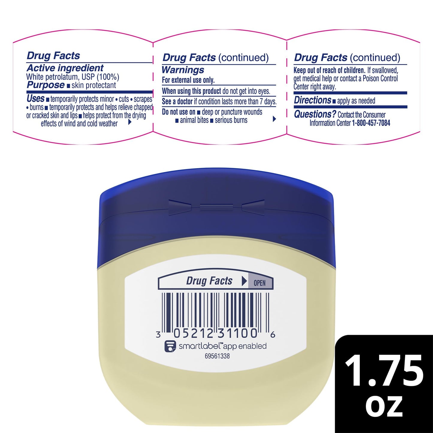 Vaseline Petroleum Jelly Travel-Size 2-Pack - Hypoallergenic Skin Protectant, Unscented Healing Ointment for Beauty & Personal Care, 1.75 Oz Ea Beauty & Personal Care Vaseline