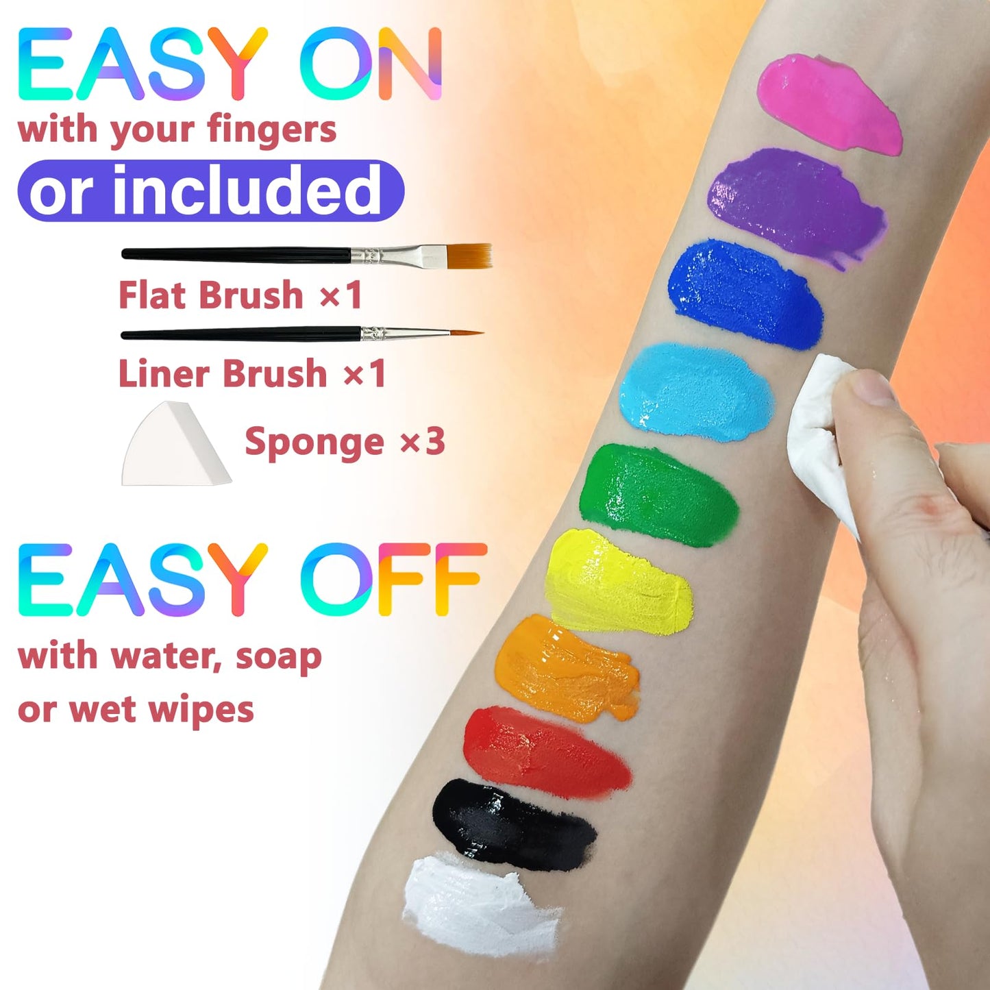 PWYSHXDF 10 Colors Face Body Paint Set, Water Based Body Paint for Adults, Washable Face Paint Kit with Brushes & Sponges, Non-Toxic Face Painting Beauty & Personal Care PWYSHXDF