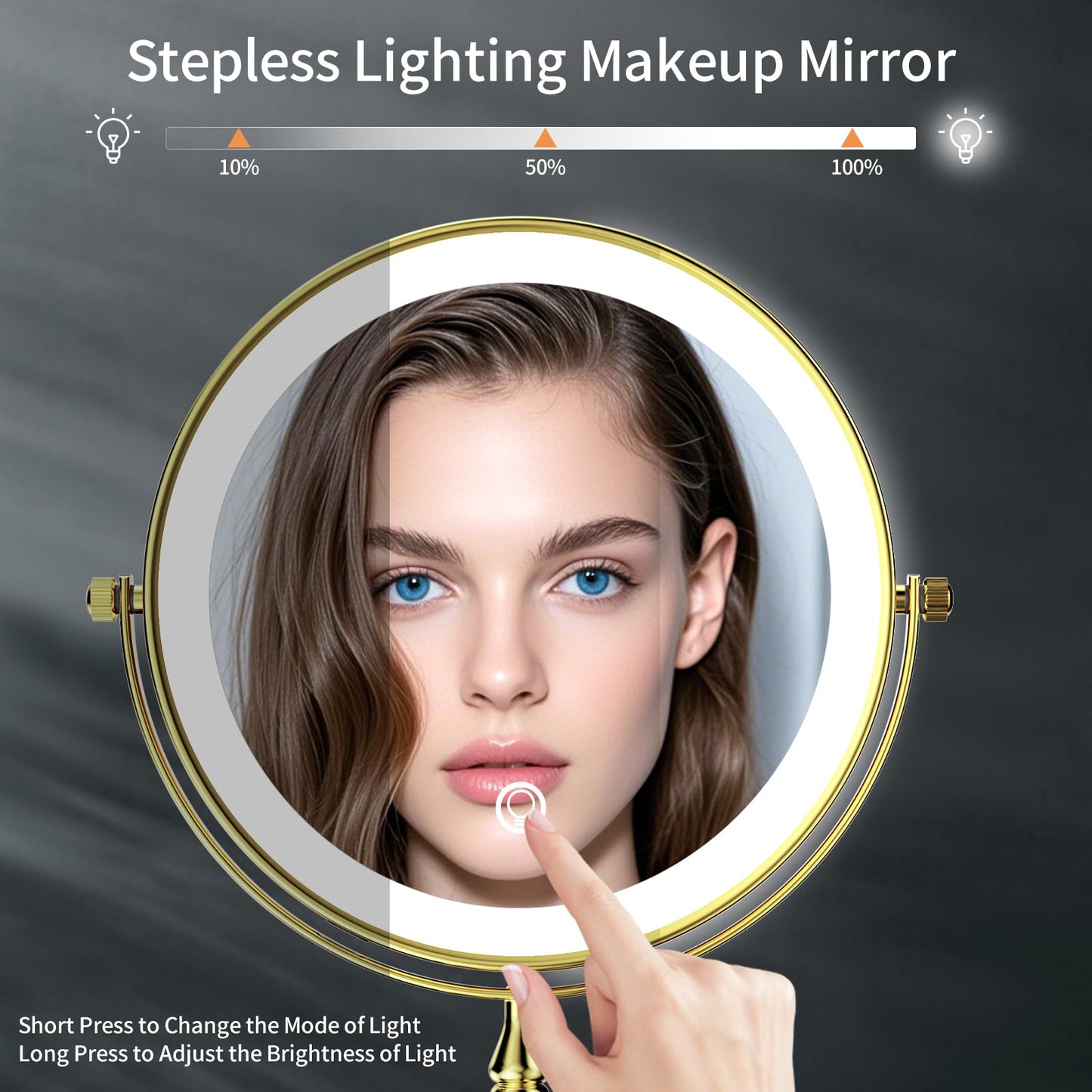 DOWRY 4000 mAh Rechargeable Lighted Makeup Mirror 10x Magnification Vanity Mirror Tabletop Two-Sided Swivel Gifts for Women Wife Mom Teengirls Gold Beauty & Personal Care DOWRY