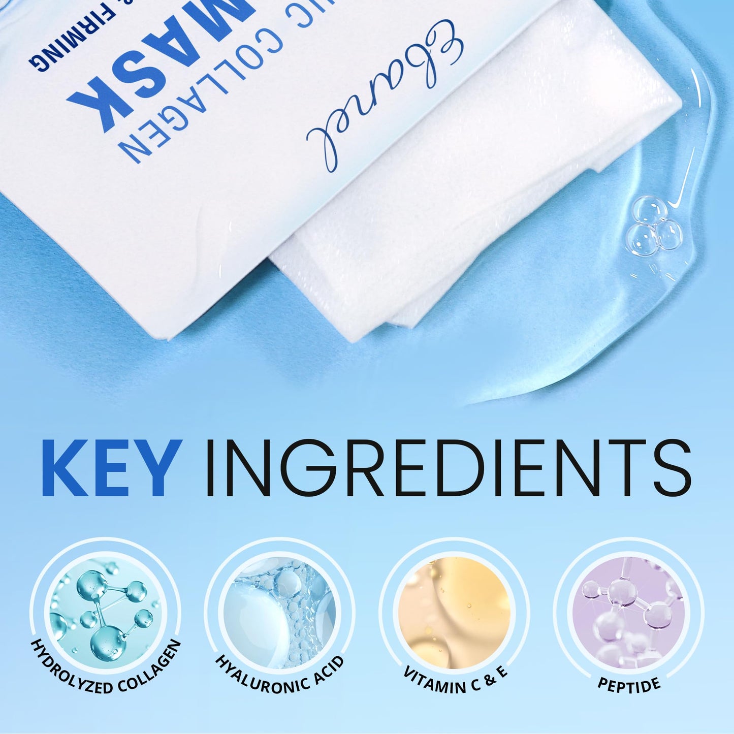Ebanel 40-Pack Collagen Face Mask with Hyaluronic Acid, Vitamin C, Peptide Beauty and Personal Care Ebanel