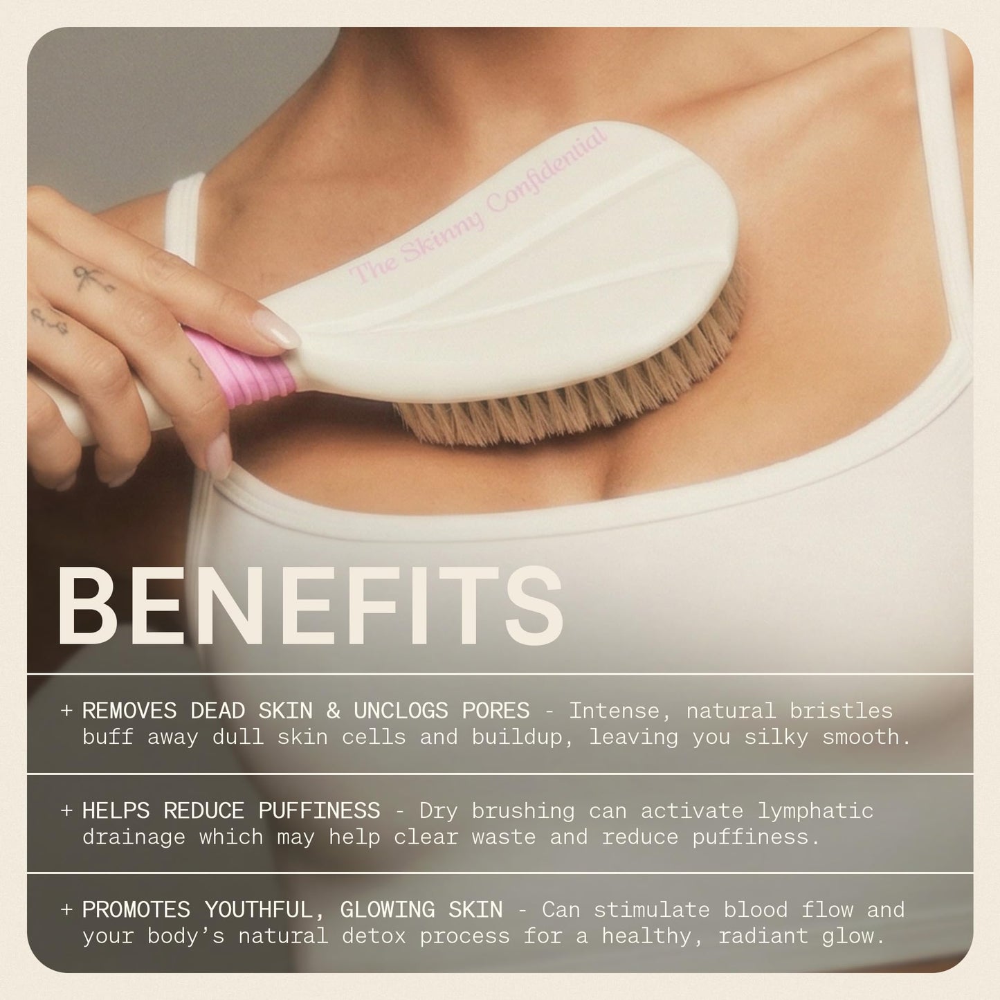 The Skinny Confidential Dry Brushing Body Brush - Natural Boar Bristle Body Exfoliator with Silicone Handle for Cellulite & Dead Skin Removal Beauty and Personal Care The Skinny Confidential