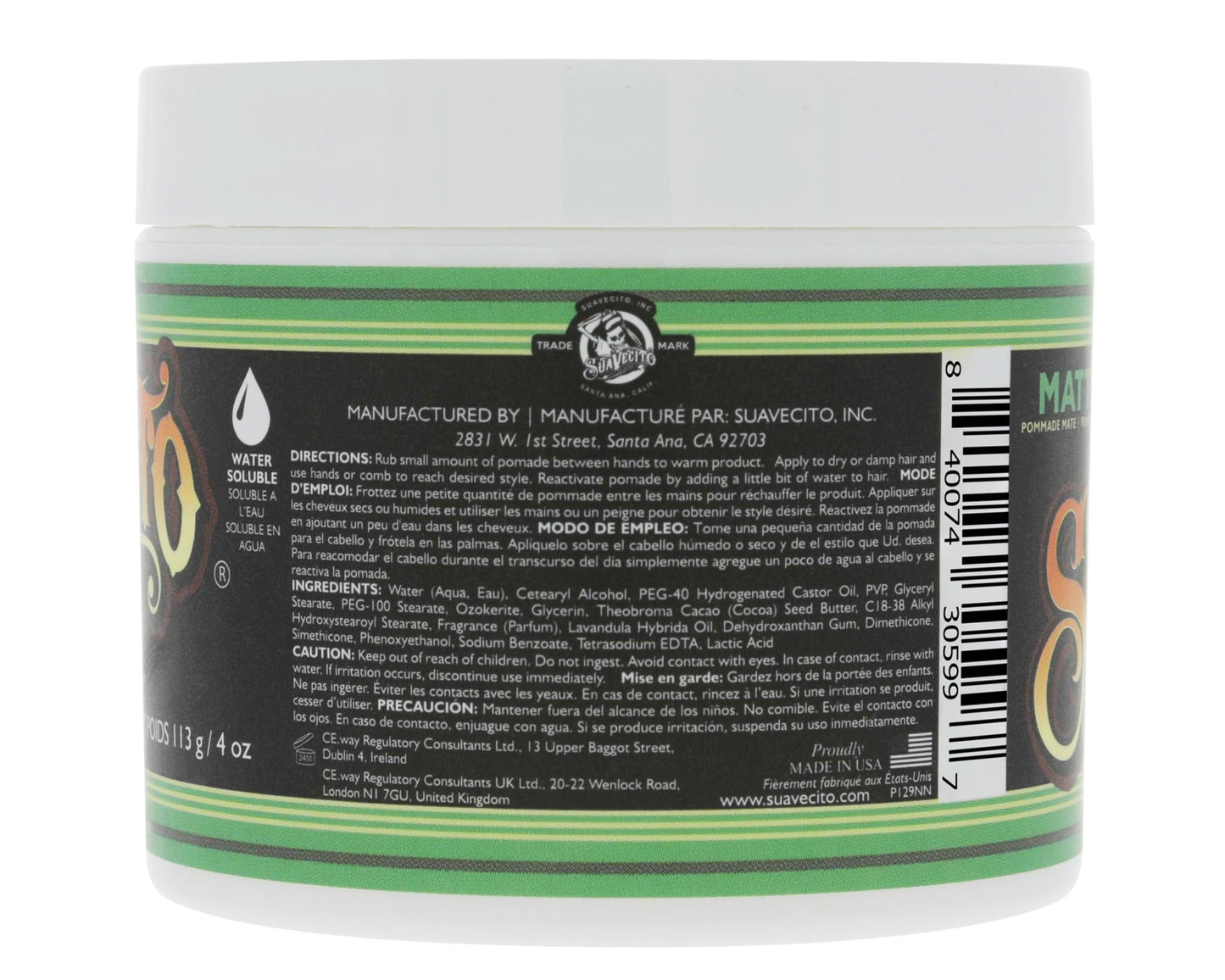 Suavecito Pomade Matte (No Shine) Formula 4 oz, 1 Pack - Medium Hold Hair Pomade For Men - Matte Hair Paste For Natural Texture Hairstyles Beauty & Personal Care Suavecito