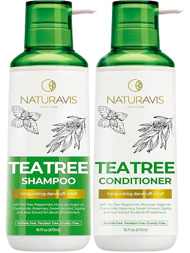 Tea Tree Oil and Mint Shampoo and Conditioner Set - Sulfate and Paraben Free Formula for Women and Men - Enriched with Peppermint to Help Beauty & Personal Care NATURAVIS