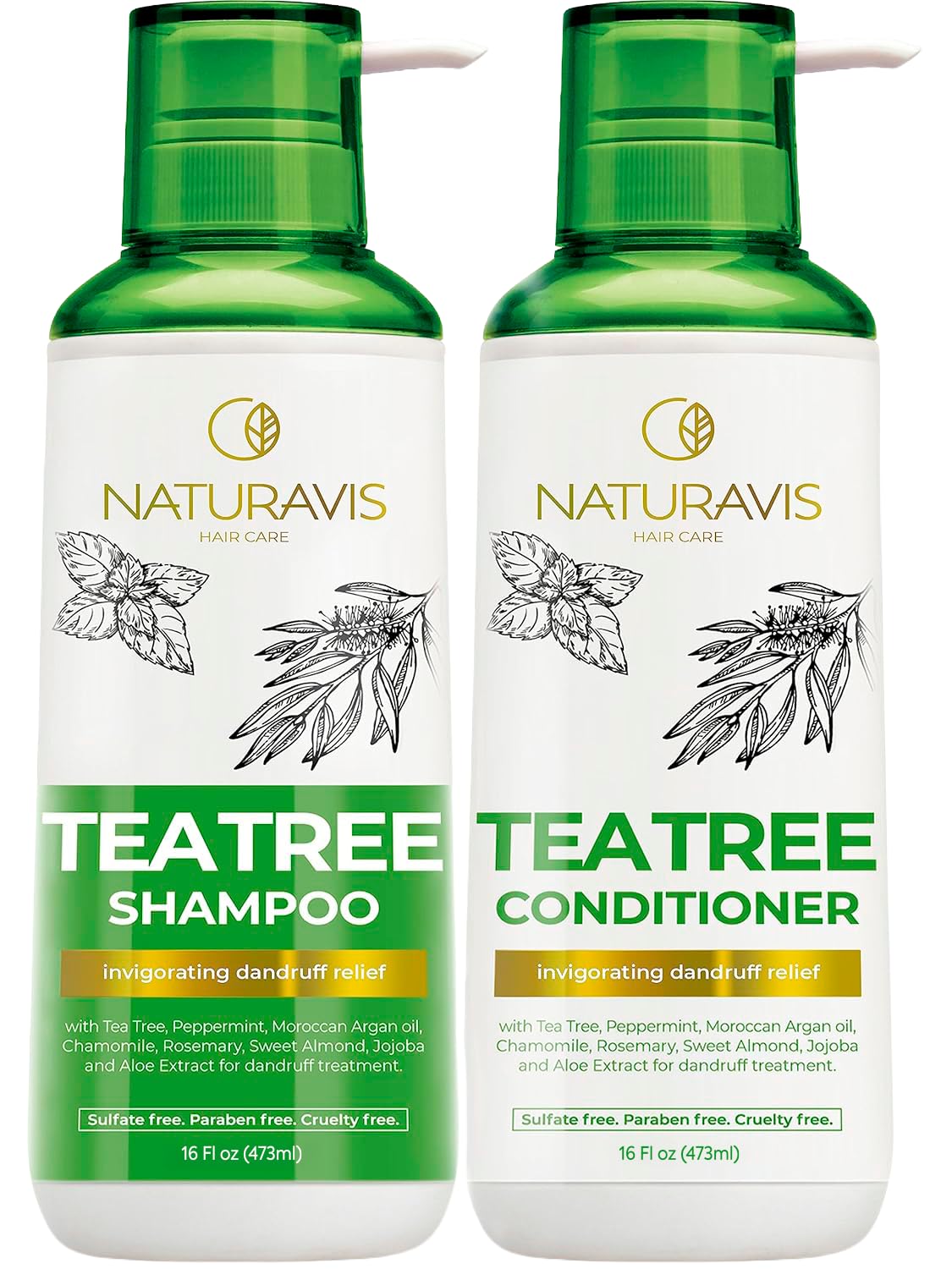 Tea Tree Oil and Mint Shampoo and Conditioner Set - Sulfate and Paraben Free Formula for Women and Men - Enriched with Peppermint to Help Beauty & Personal Care NATURAVIS