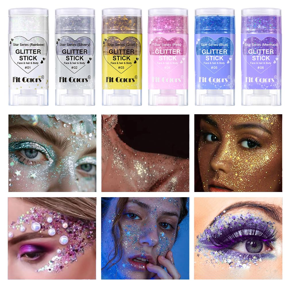 Body Glitter Stick,Mardi Gras Accessories,Sparkling Face Hair Glitter,Mermaid Sequins Chunky Glitter Face Paint,Singer Concert Outfit Festival Rave Beauty & Personal Care MINXUEYEN
