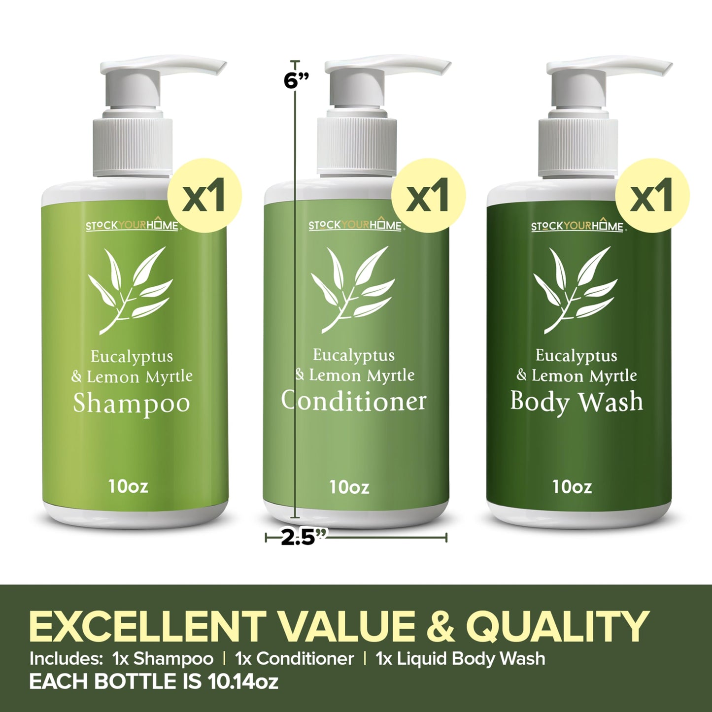 Shower Essentials Set for Men and Women, 3 Piece Shampoo Conditioner and Body Wash Set, 10 oz Bottles, Guest Bathroom Toiletries for Hotels Beauty & Personal Care Stock Your Home