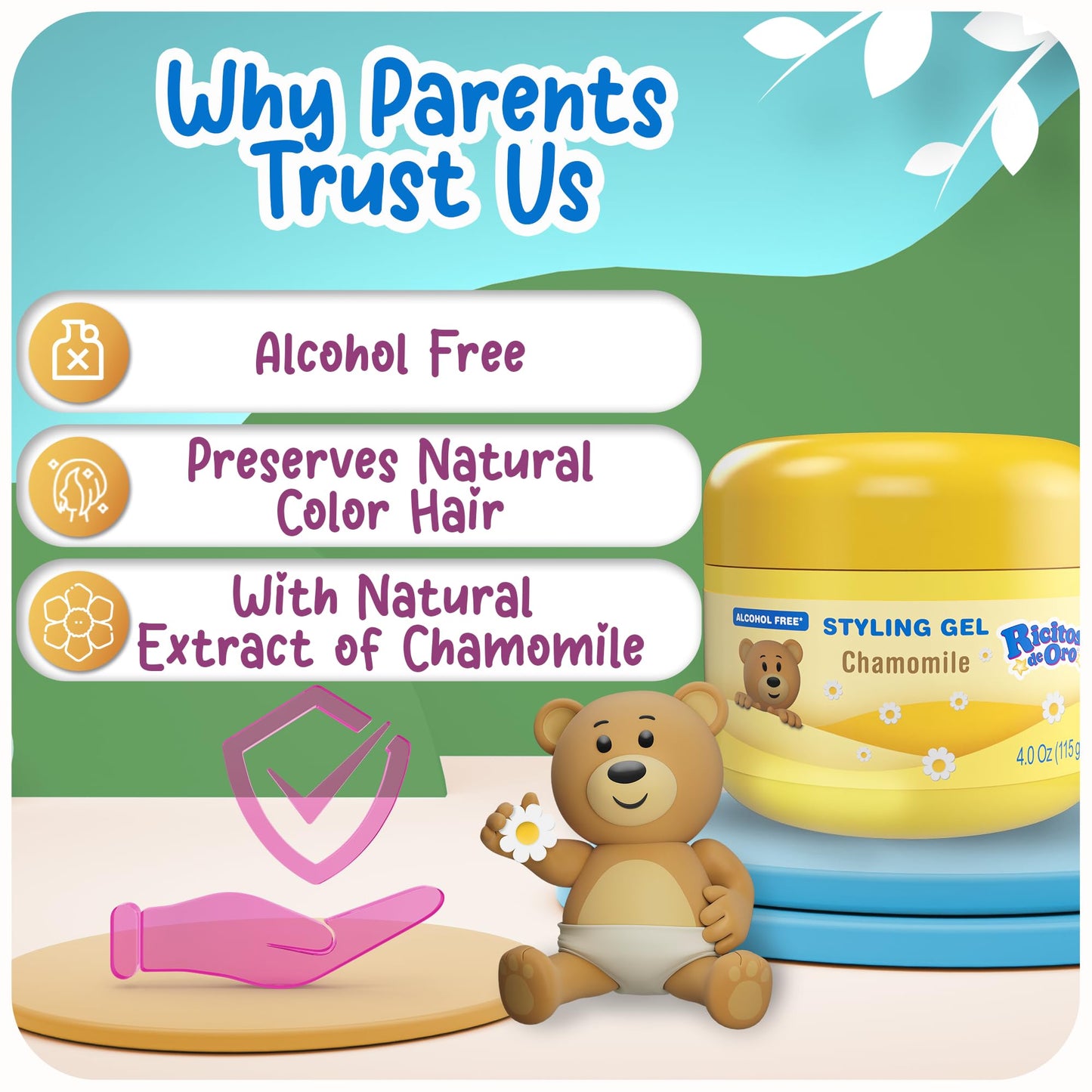 Ricitos de Oro Chamomile Hair Gel -Preserves Natural Color, Non-Greasy, Alcohol Free, Hypoallergenic, Tear-Free, Gentle Daily Use - Baby, Kids Hair Beauty & Personal Care Ricitos de Oro