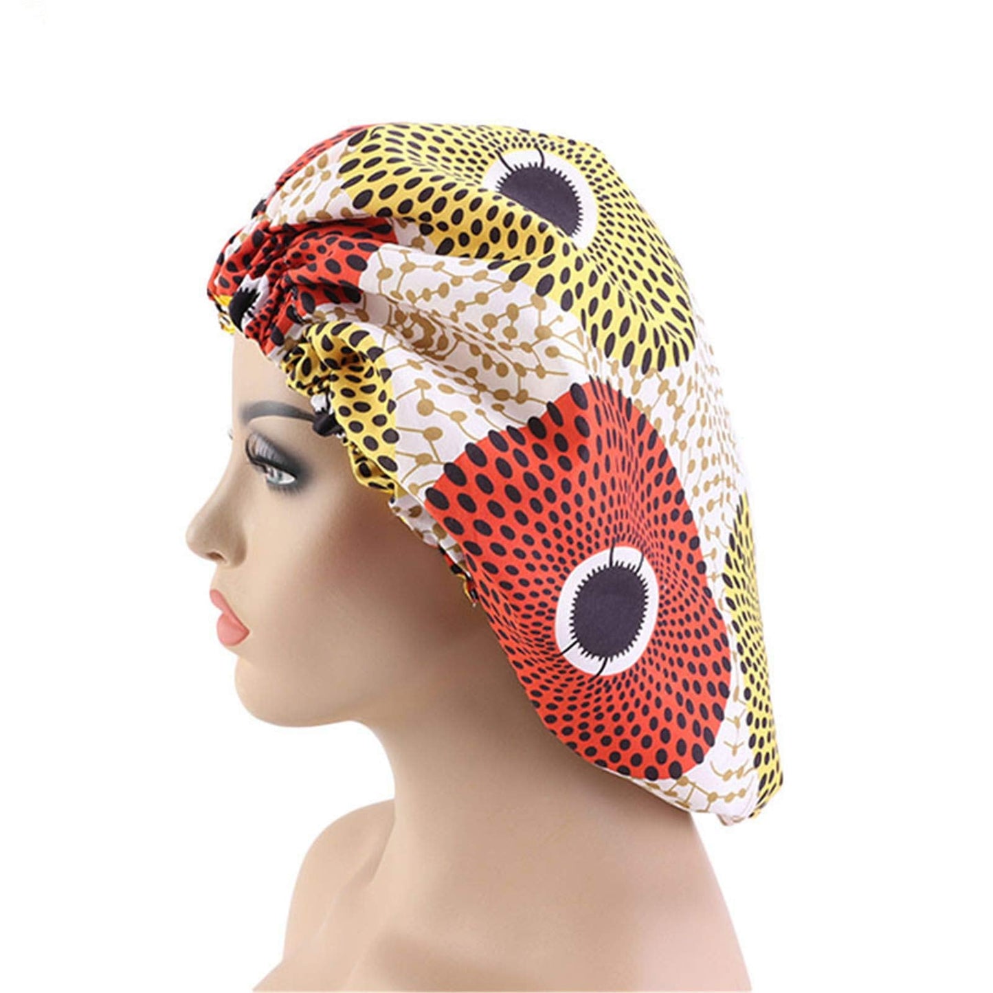 Qianmome Women Double-Layer Extra Large Print Satin Bonnet Sleep Cap African Pattern Fabric Ankara Bonnets Beauty and Personal Care Qianmome