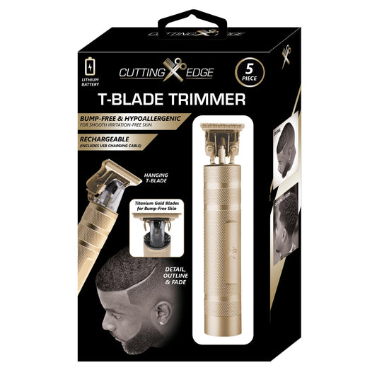 Cutting Edge T-Blade Trimmer for Men, T-Blade Precision Beard Trimmer, Bump Free and Hypoallergenic Titanium Gold Blades, 4 Guide Combs, Rechargeable Beauty and Personal Care Cutting Edge