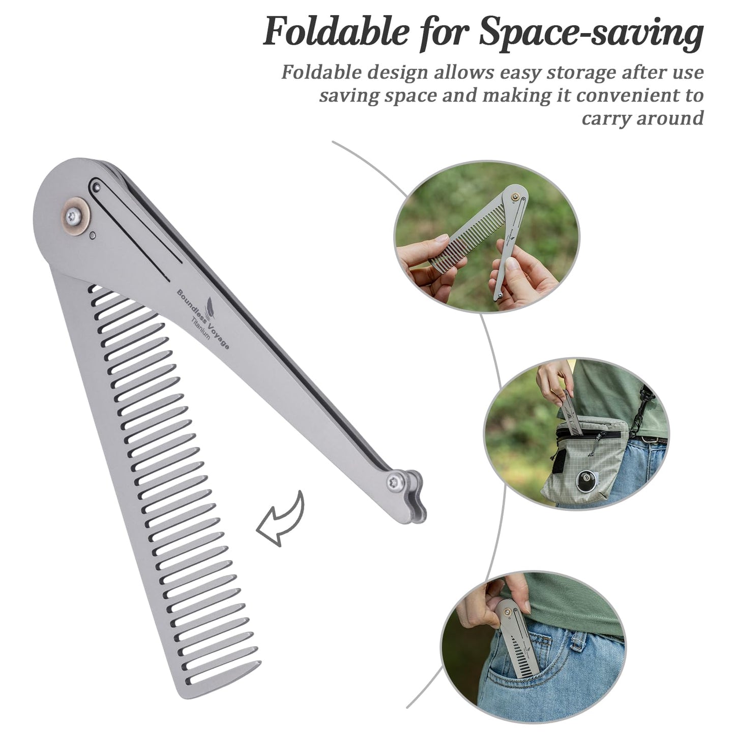 Boundless Voyage Titanium Hair Styling & Beard & Mustache Folding Pocket Comb, Portable EDC Accessories for Men and Women (Ti/9011A-D) Beauty and Personal Care Boundless Voyage