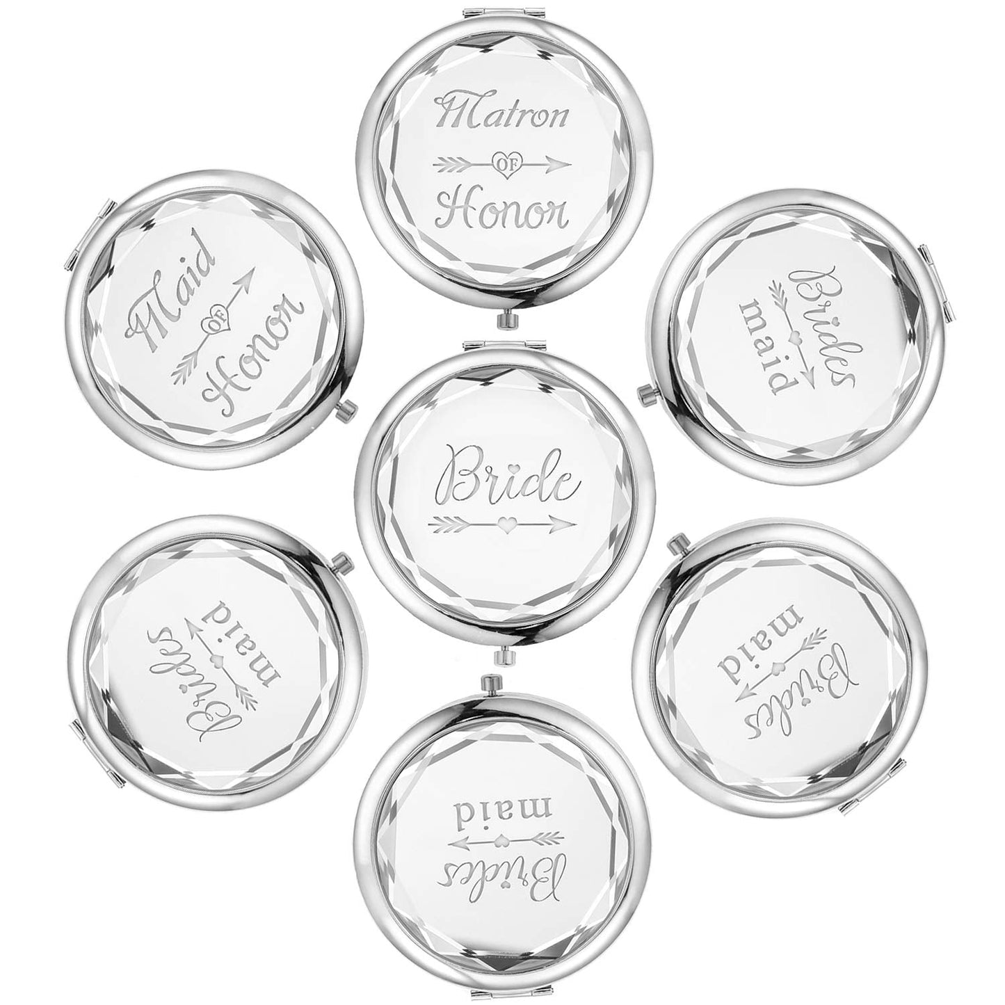 Silver Wedding Bridesmaid Proposal Set - 7 Compact Pocket Mirrors: Bride, Maid of Honor, Matron of Honor, 4 Bridesmaid Mirrors Beauty & Personal Care SFHMTL