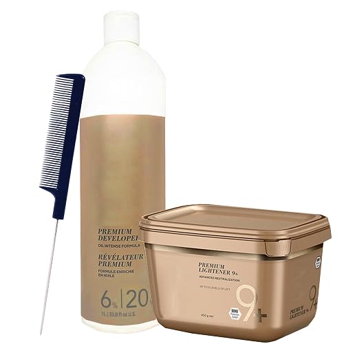 Blonde Me Lightener 9+ Bleach 450g with Blonde Me 6% / 20 Volume Developer 1L and Pin Tail Comb - Professional Hair Bleaching Kit for High Lift Beauty & Personal Care M Hair Designs