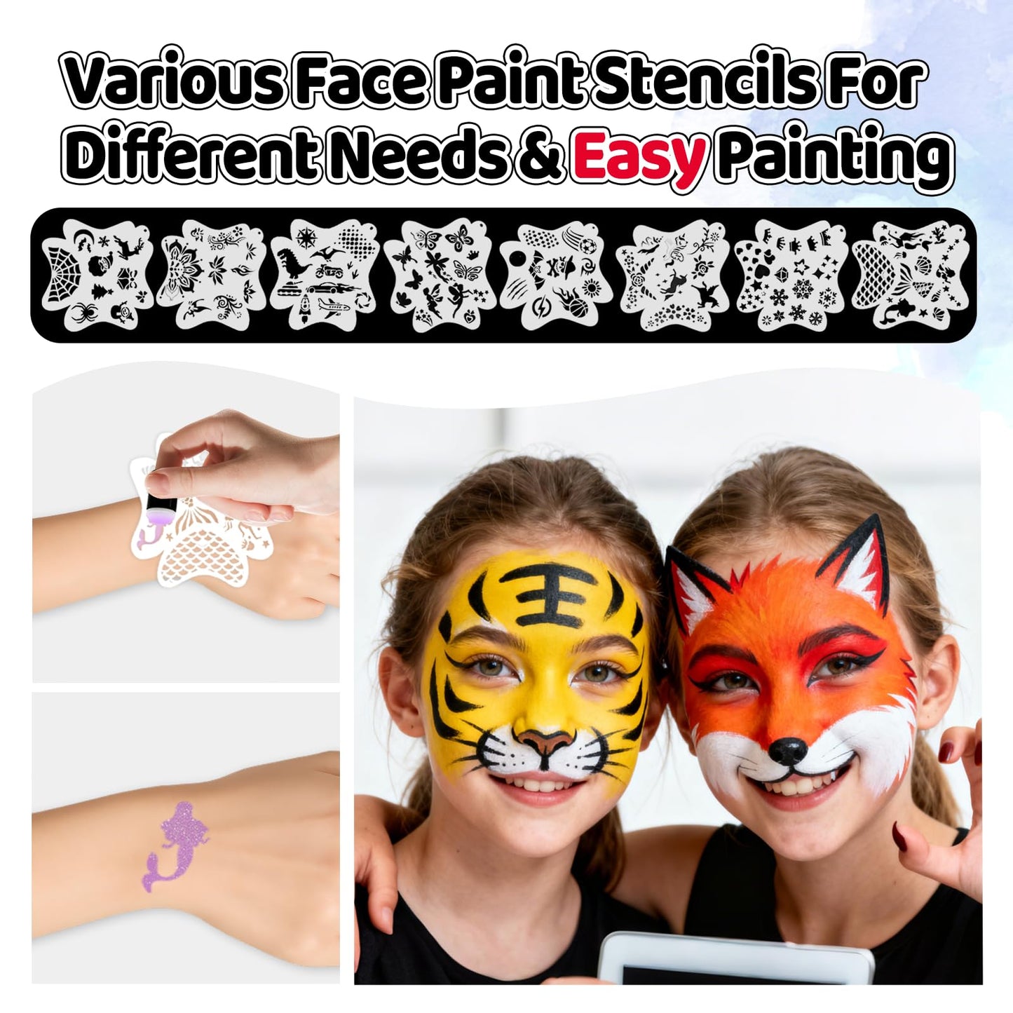 Professional Face Painting Kit, 54 Colors Water Activated Face Paint Makeup Kit with Stencils, Gems, Brushes for Halloween, Carnival, Cosplay, Party Beauty & Personal Care Psittazze
