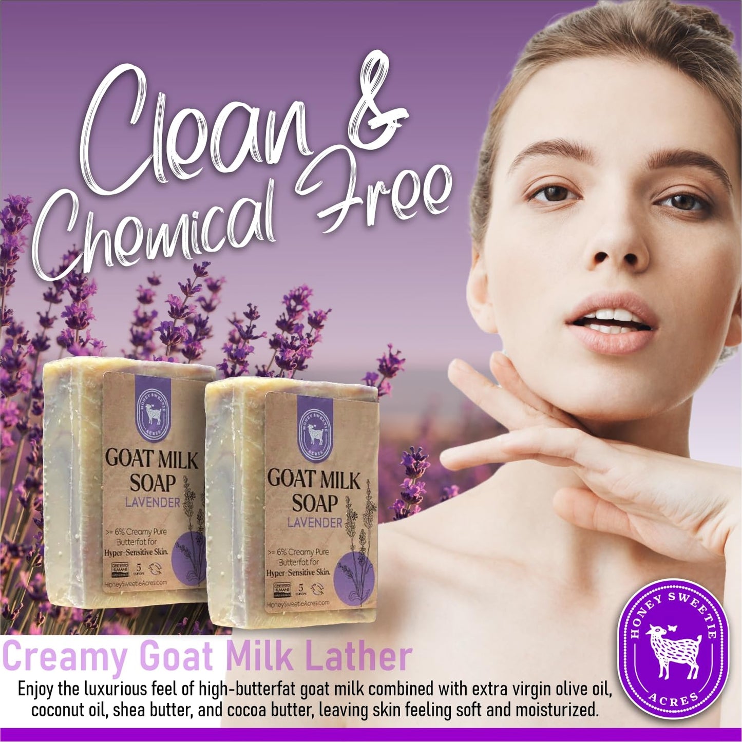 Honey Sweetie Acres 2-Pack Lavender Goat Milk Soap - Handmade 5 oz Bar, Made with Natural Ingredients, Moisturizing & Gentle, Made in the USA Beauty & Personal Care Honey Sweetie Acres