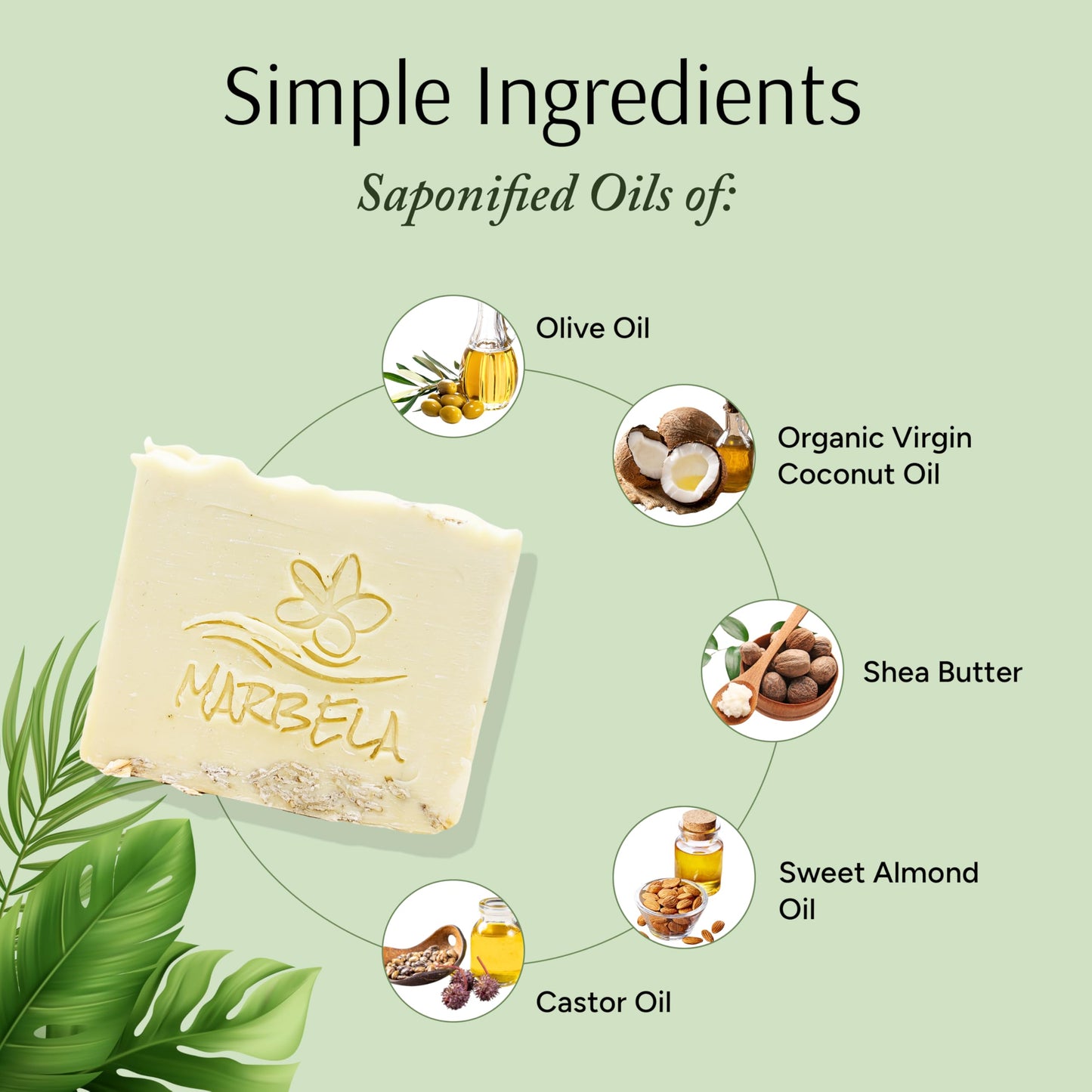 Marbela Cosmetics Natural Oats Handmade Soap Bar - Made in USA, Vegan Friendly, Palm Oil Free, Natural Bar Soap - Gentle Face & Body Soap for Daily Beauty & Personal Care Marbela