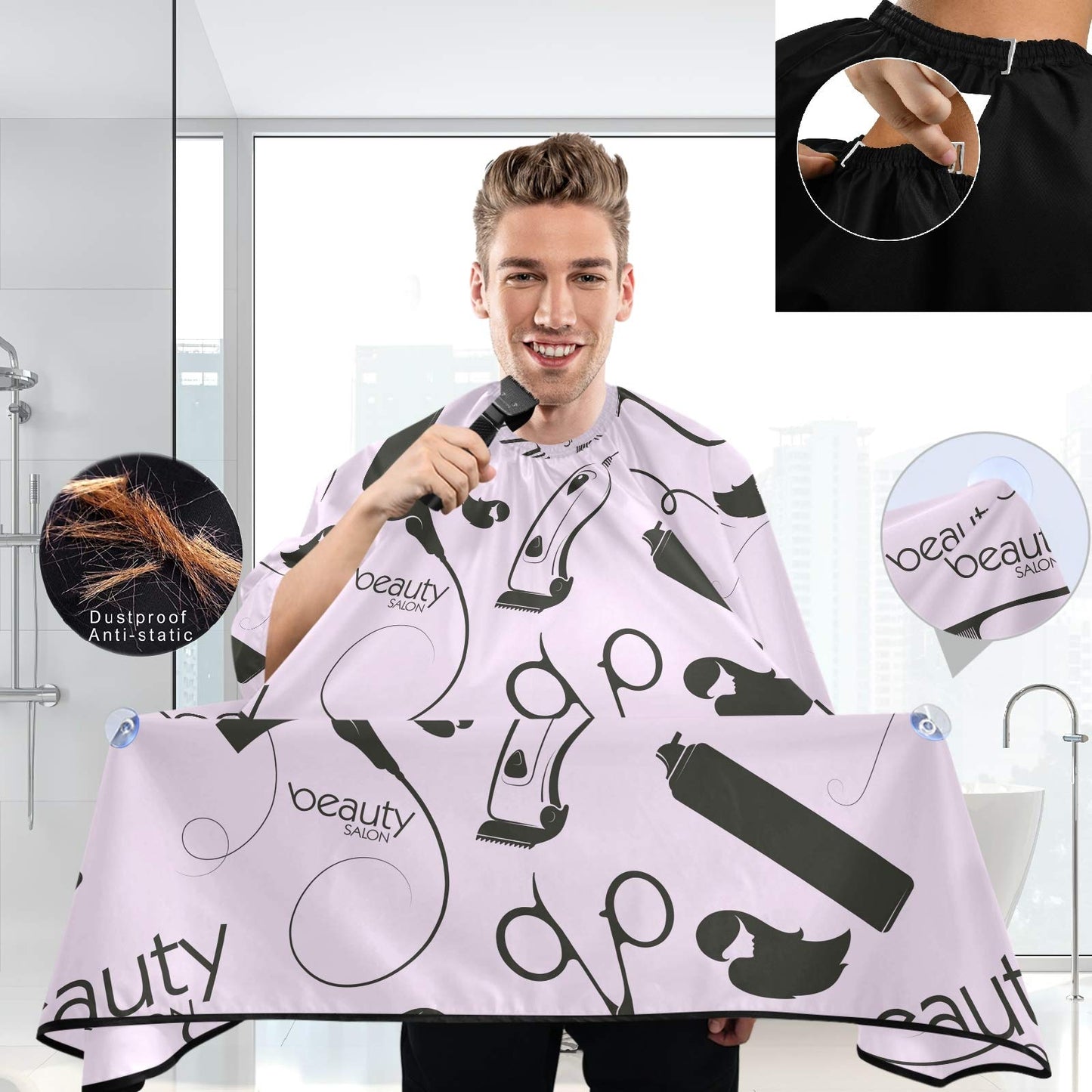 visesunny Beauty Salon Barber Stylist Hair Pattern Barber Cape Anti-Static Hair Cutting Cape with Snap Closure Professional Salon Polyester Beard Beauty and Personal Care visesunny
