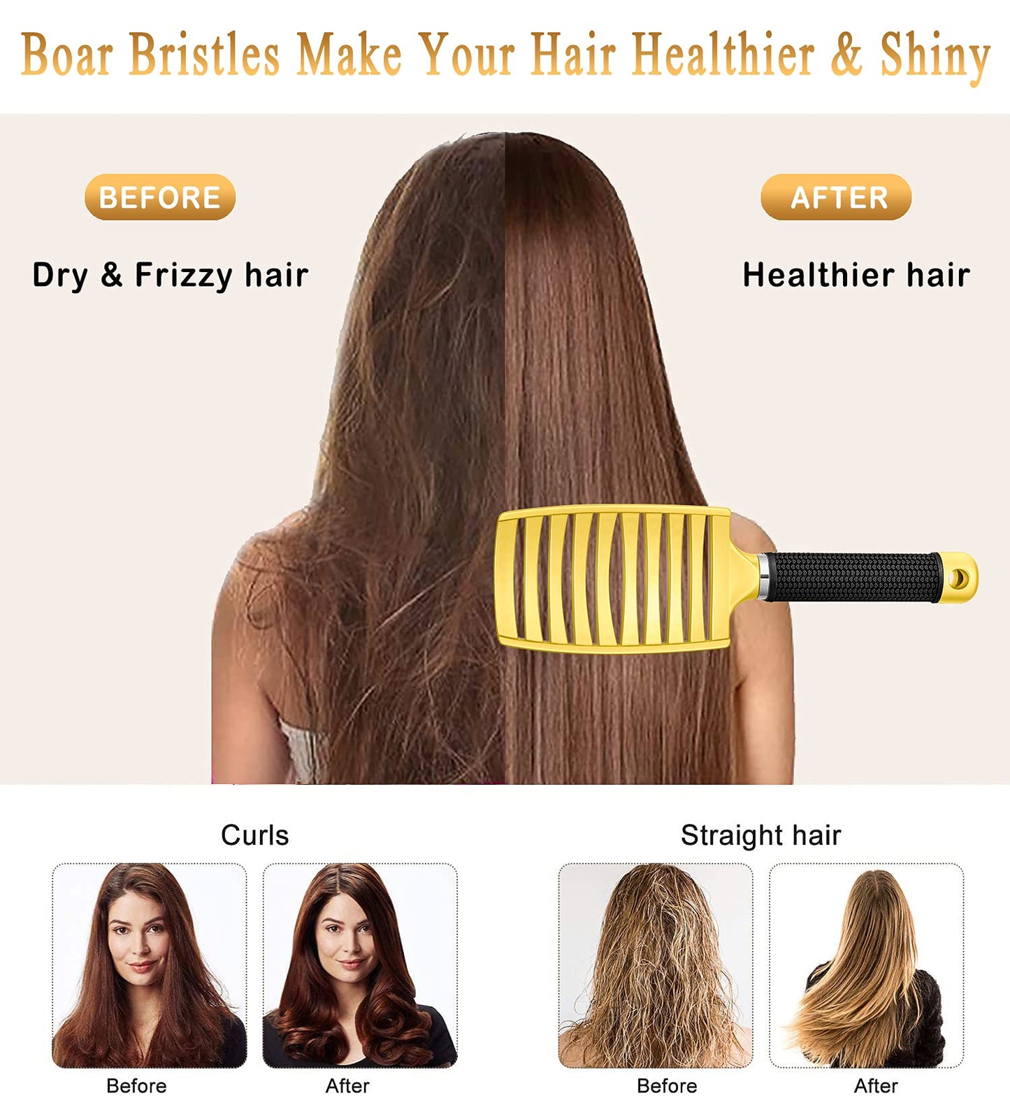 KTKUDY Detangling Brush Getting Knots Out without Pain - Boar Bristles HairBrush Make Hair Shiny & Healthier Vented Detangler Brush for Women Men Kids Beauty & Personal Care KTKUDY