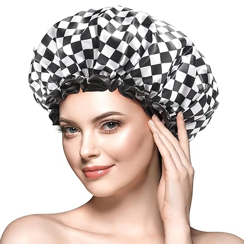 mikimini Large Shower Cap for Women Long Hair, Reusable, Double Layers Waterproof Large Bathing Shower Hat with Soft Comfortable PEVA Lining Beauty & Personal Care mikimini